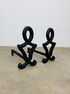 Paar modernistische schmiedeeiserne Andirons, Frankreich, 1950er Jahre, Mitte des Jahrhunderts