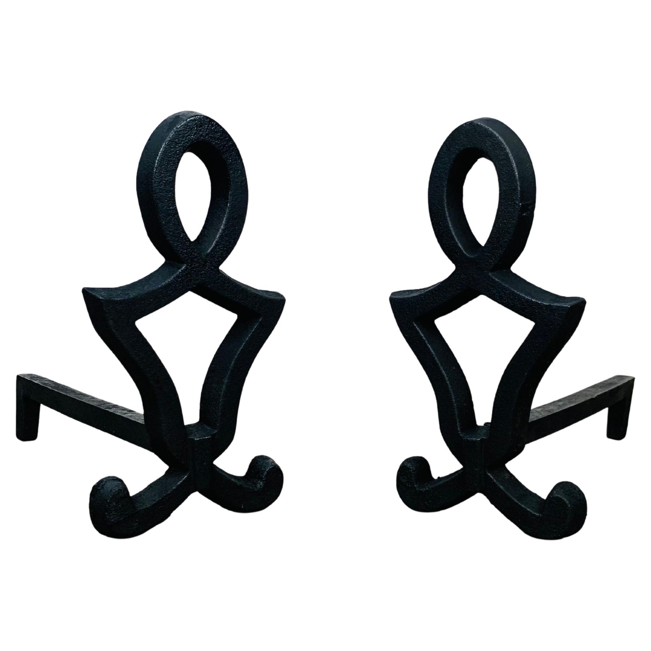 Coppia di androni modernisti in ferro battuto, Francia, anni
50, metà del secolo scorso