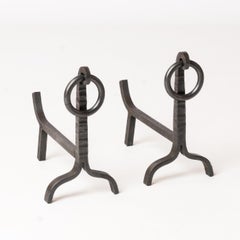 Pair of Modernist Wrought Iron Andirons - France 1960s