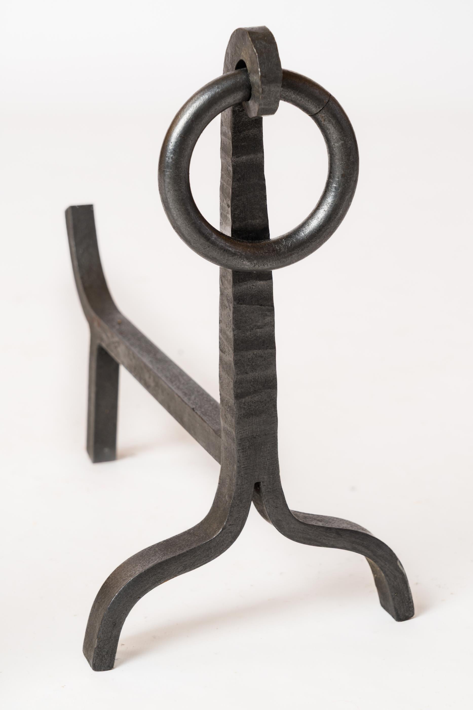 Pair of Modernist Wrought Iron Andirons - France 1960s In Good Condition For Sale In New York, NY