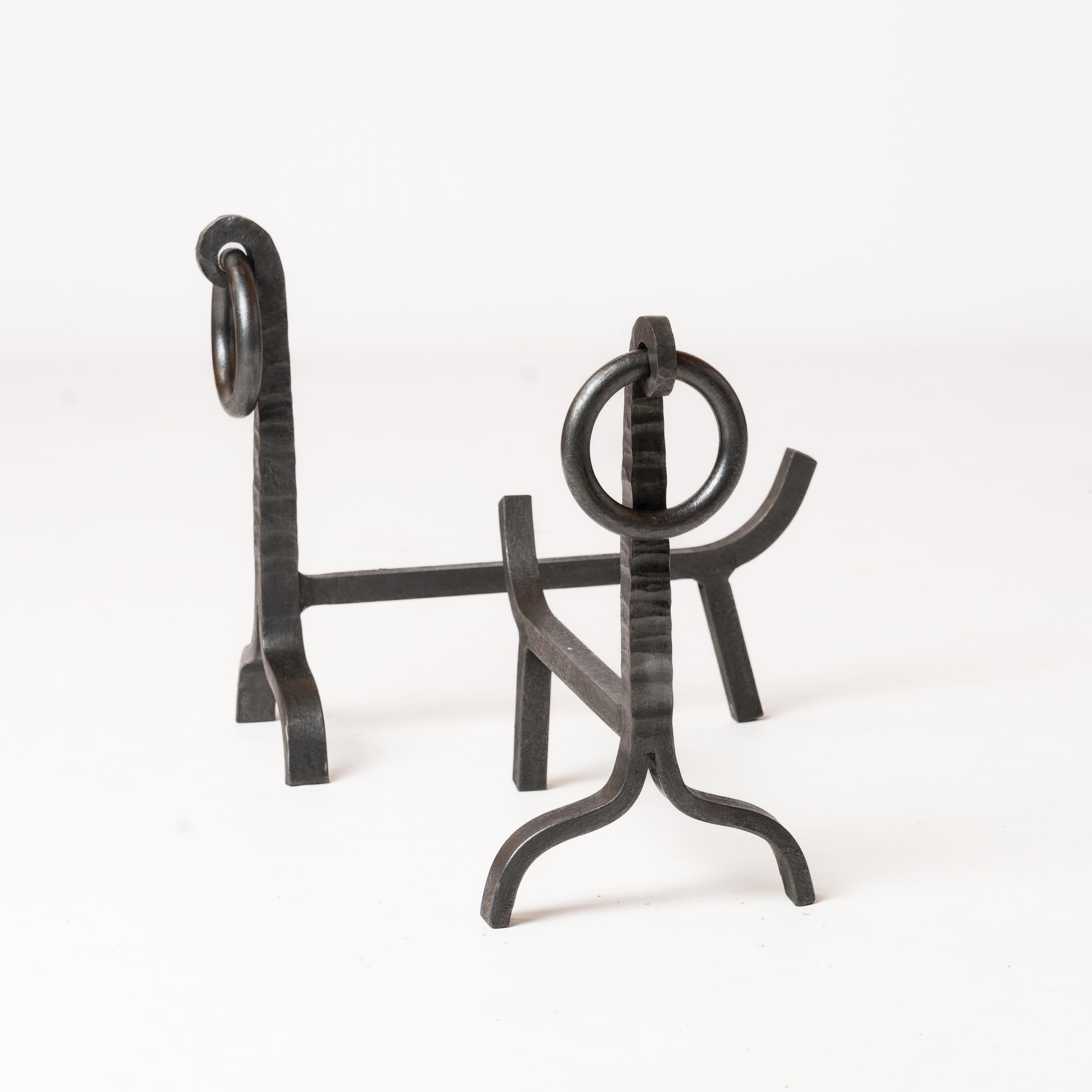 Pair of Modernist Wrought Iron Andirons - France 1960s For Sale 1