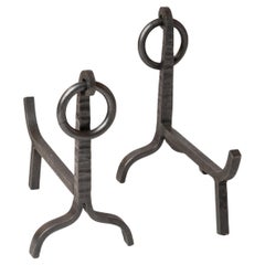 Pair of Modernist Wrought Iron Andirons - France 1960s
