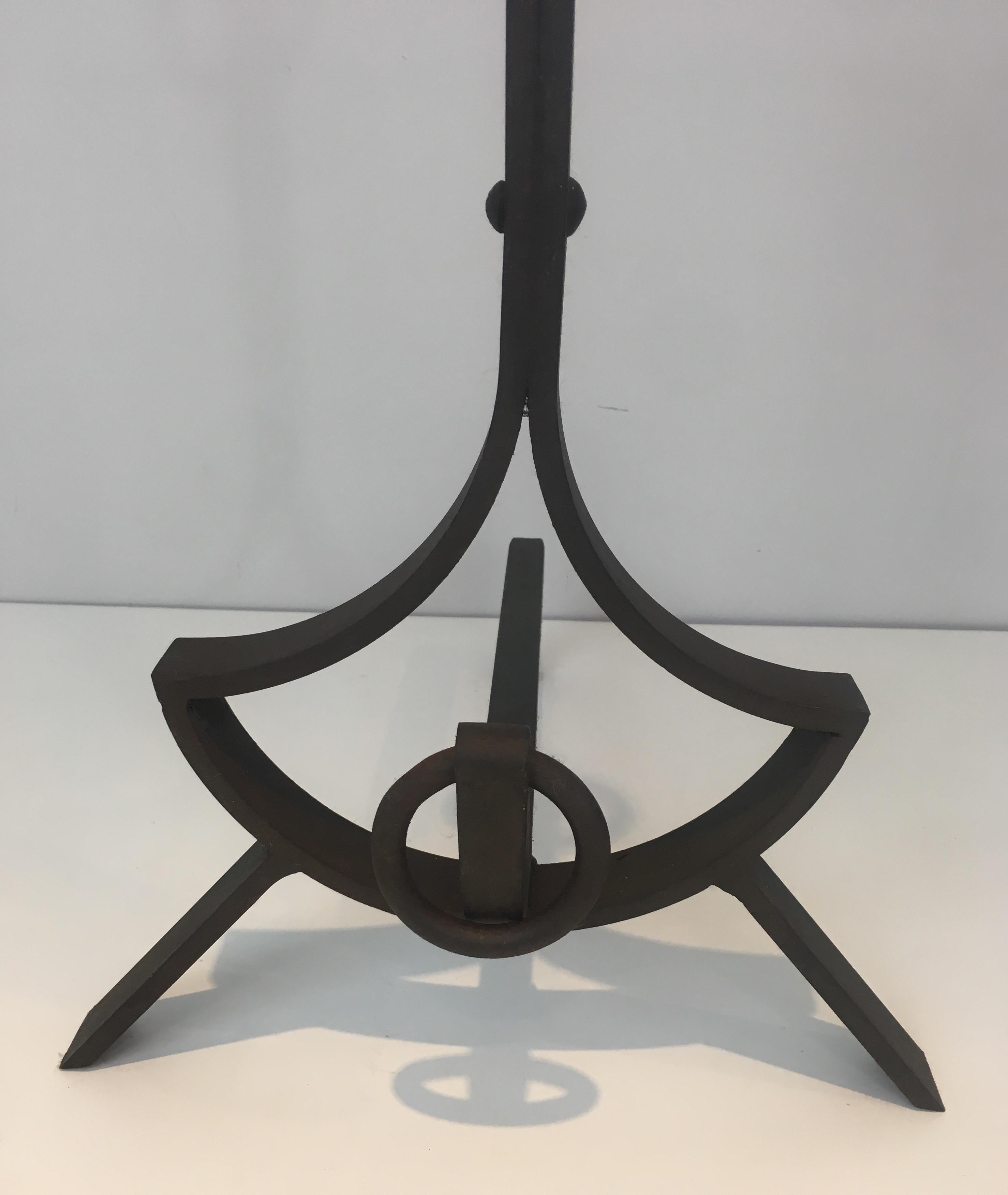 Pair of Modernist Wrought Iron Andirons, French, circa 1940 For Sale 9