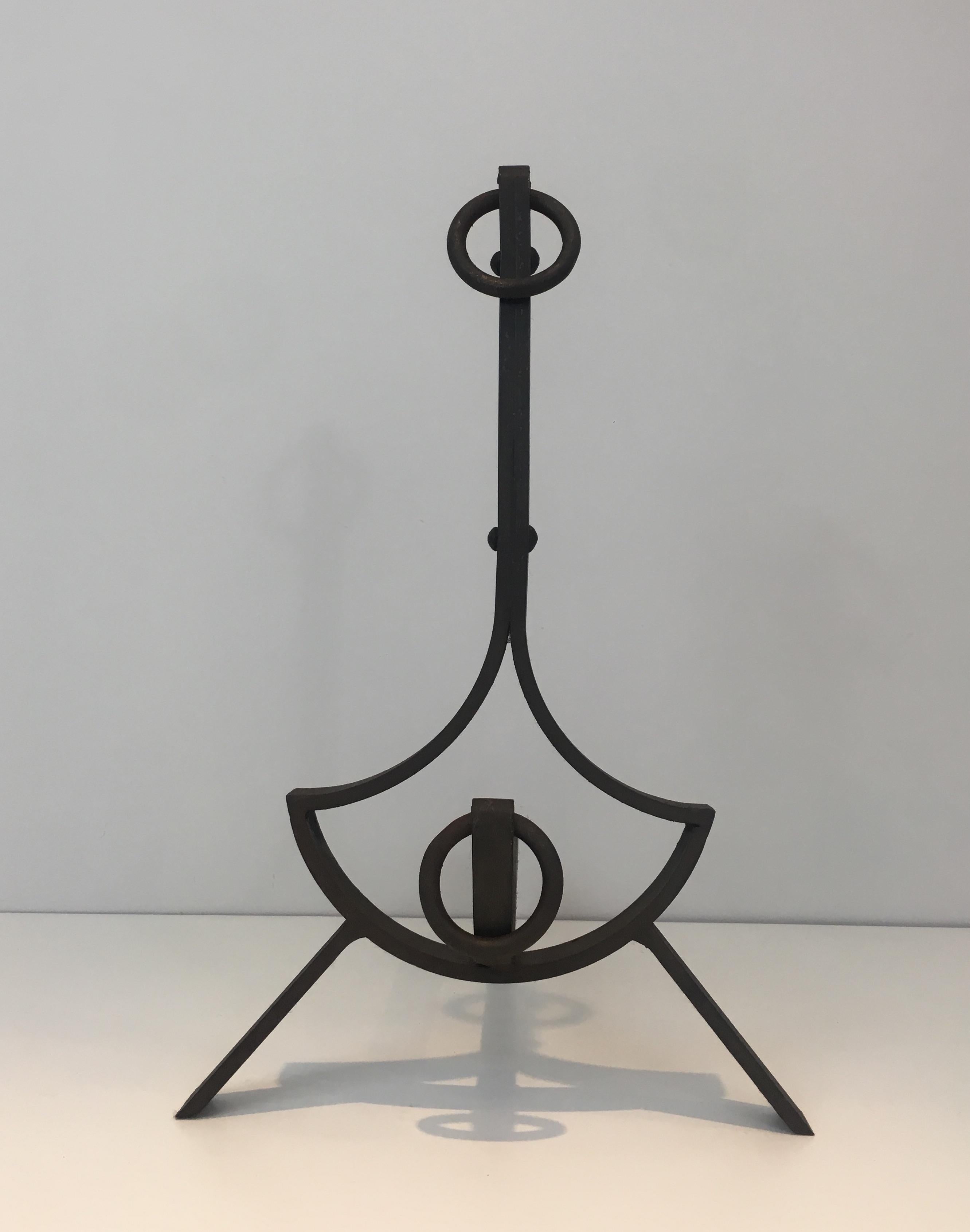 Pair of Modernist Wrought Iron Andirons, French, circa 1940 For Sale 1