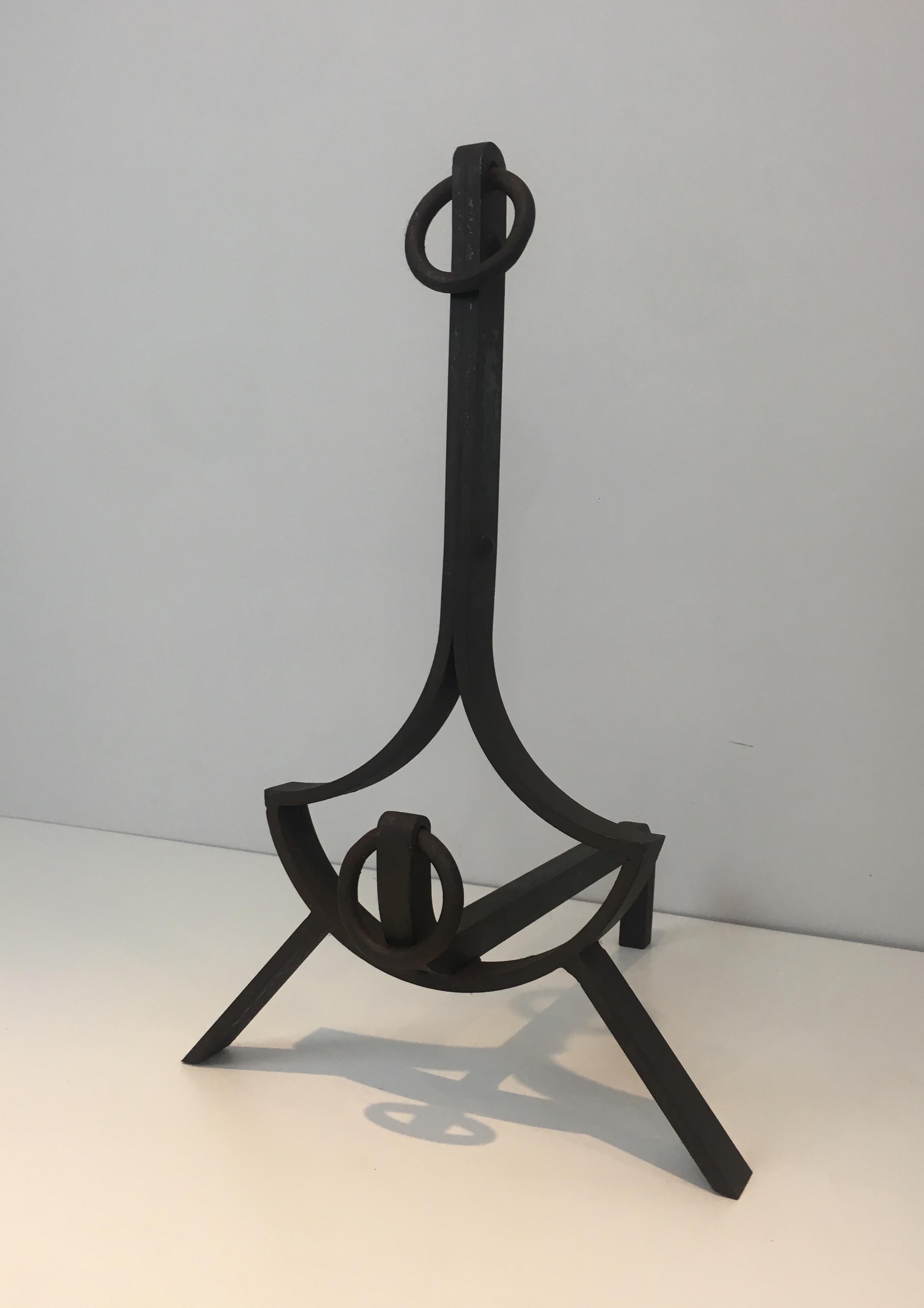 Pair of Modernist Wrought Iron Andirons, French, circa 1940 For Sale 2