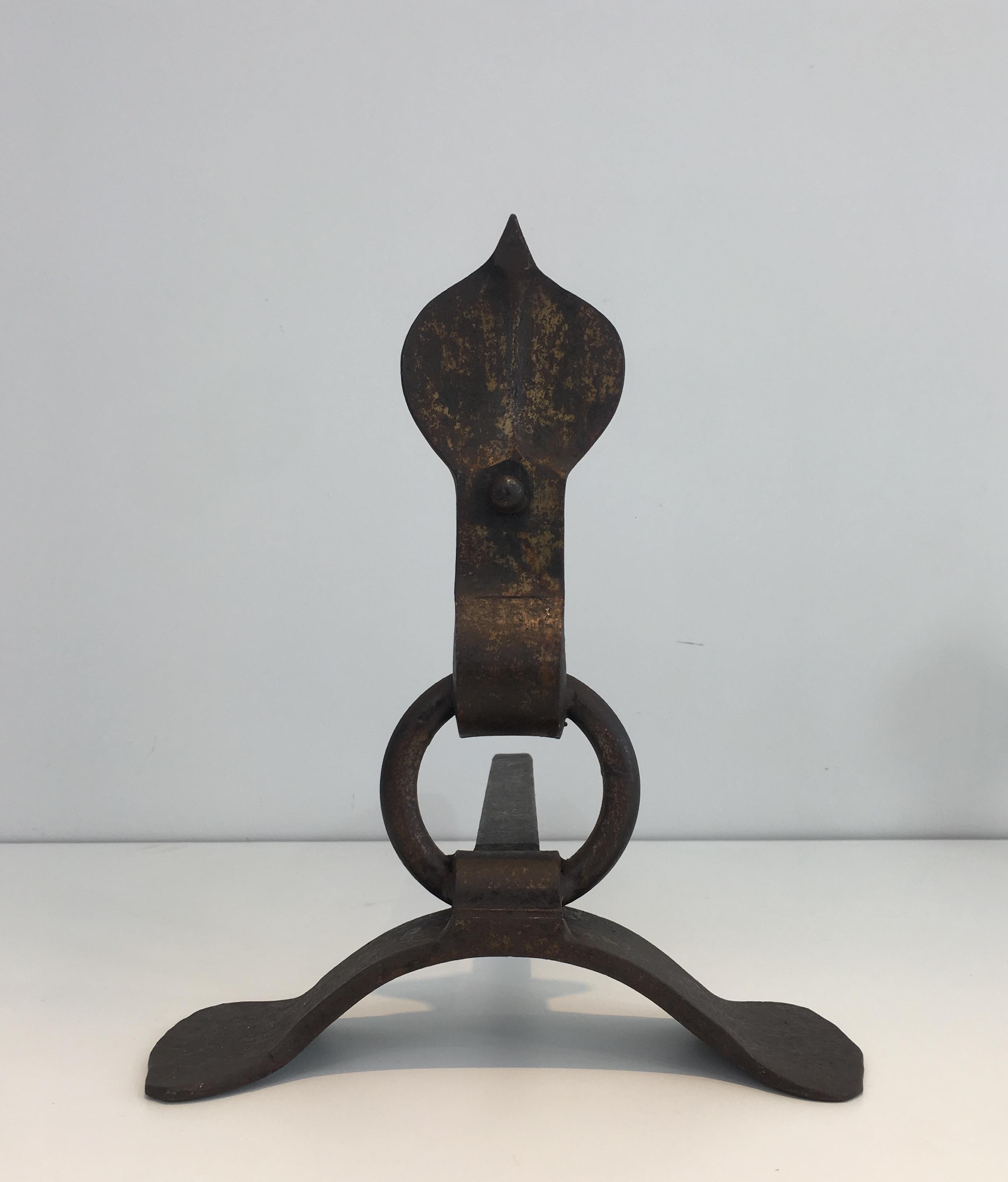 Pair of Modernist Wrought Iron Andirons, French, circa 1940 3