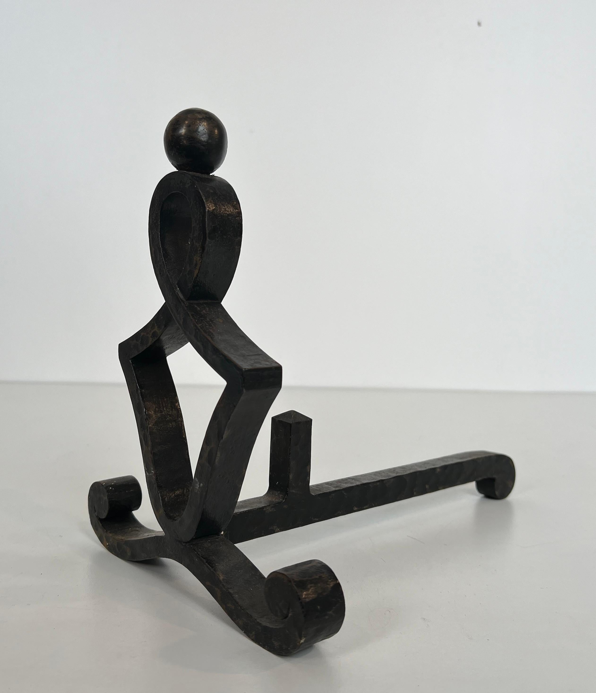 Pair of Modernist Wrought Iron Andirons. French Work. Circa 1940 For Sale 6