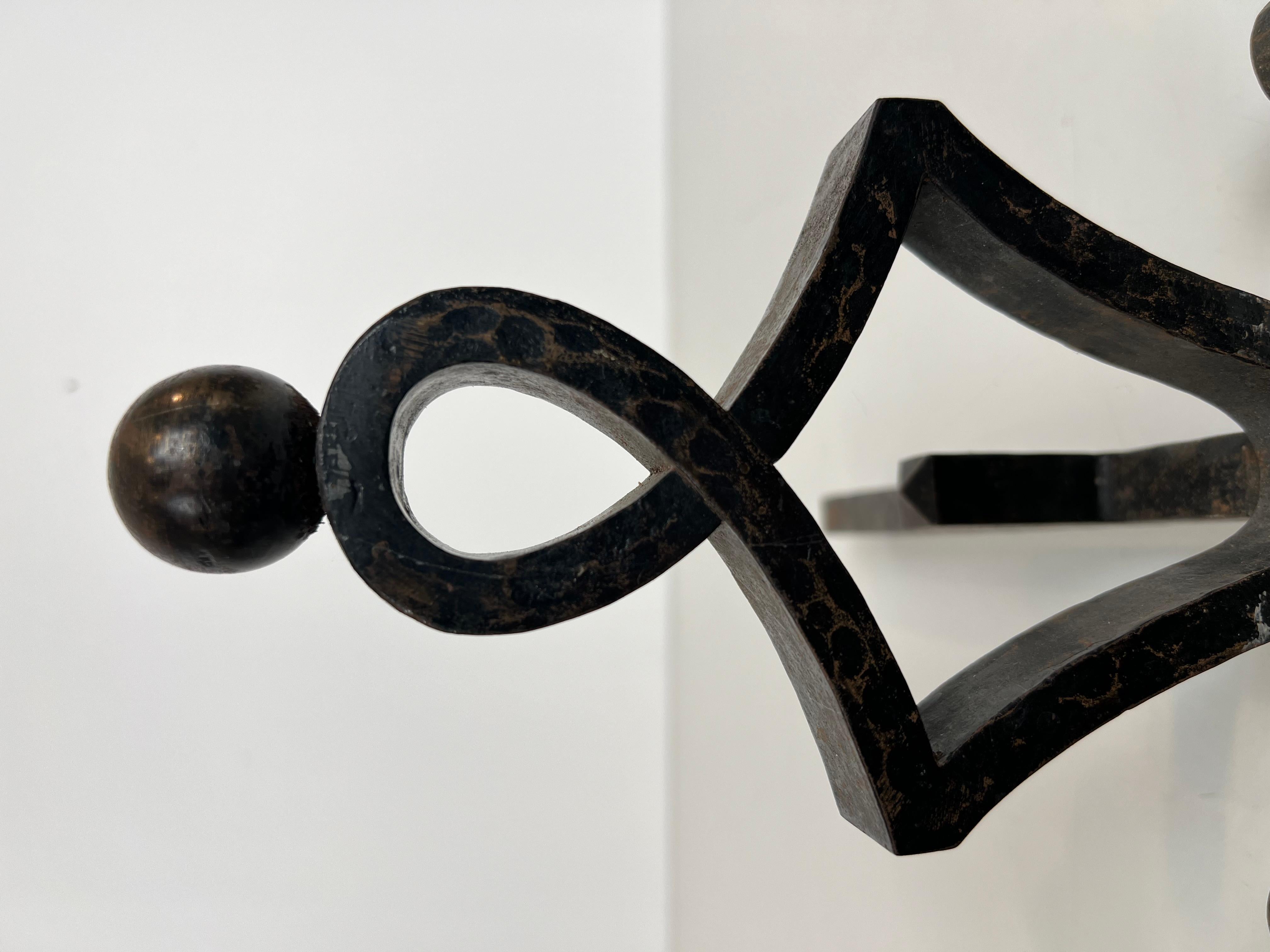 Pair of Modernist Wrought Iron Andirons. French Work. Circa 1940 For Sale 8