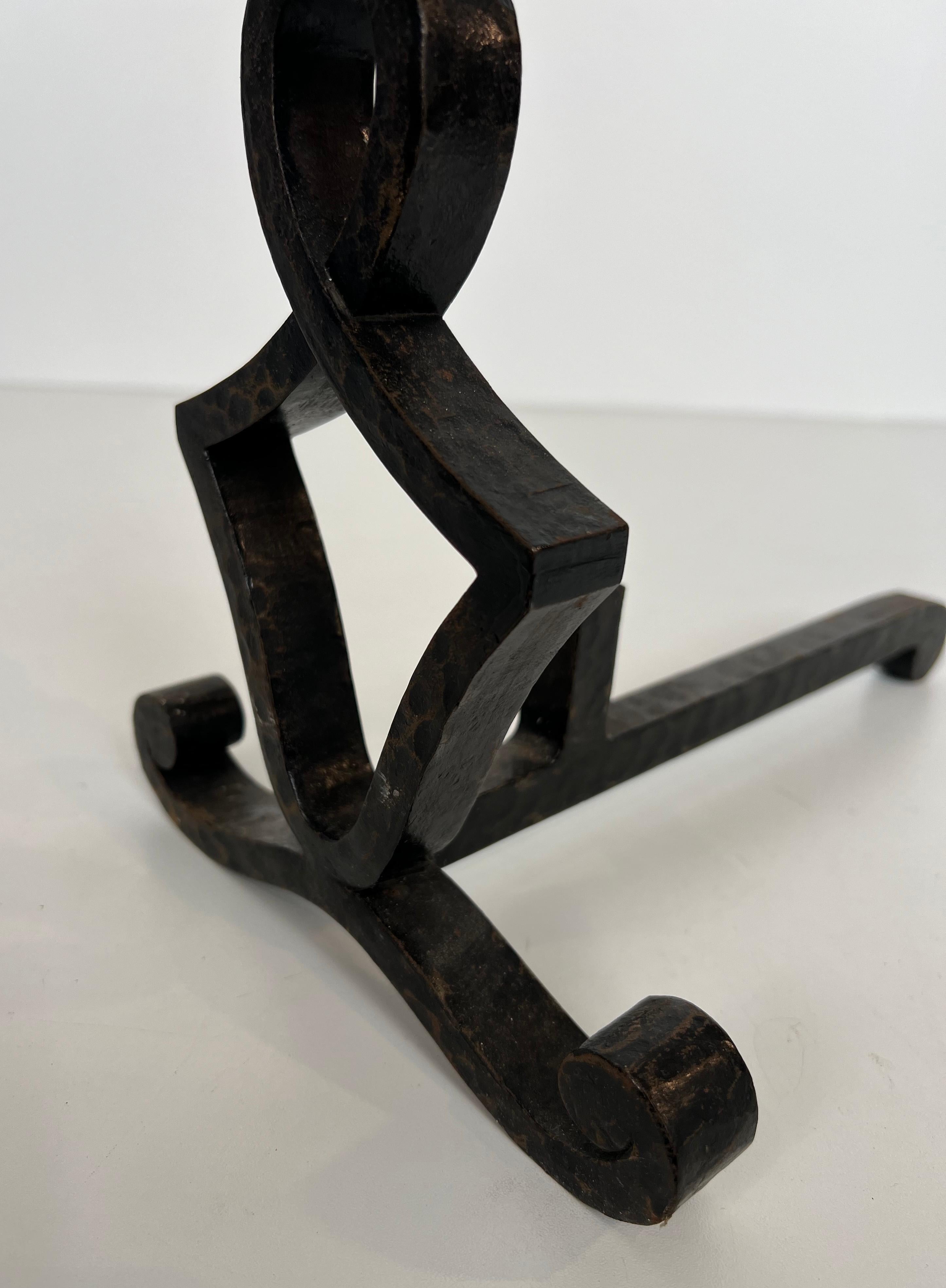 Pair of Modernist Wrought Iron Andirons. French Work. Circa 1940 For Sale 9