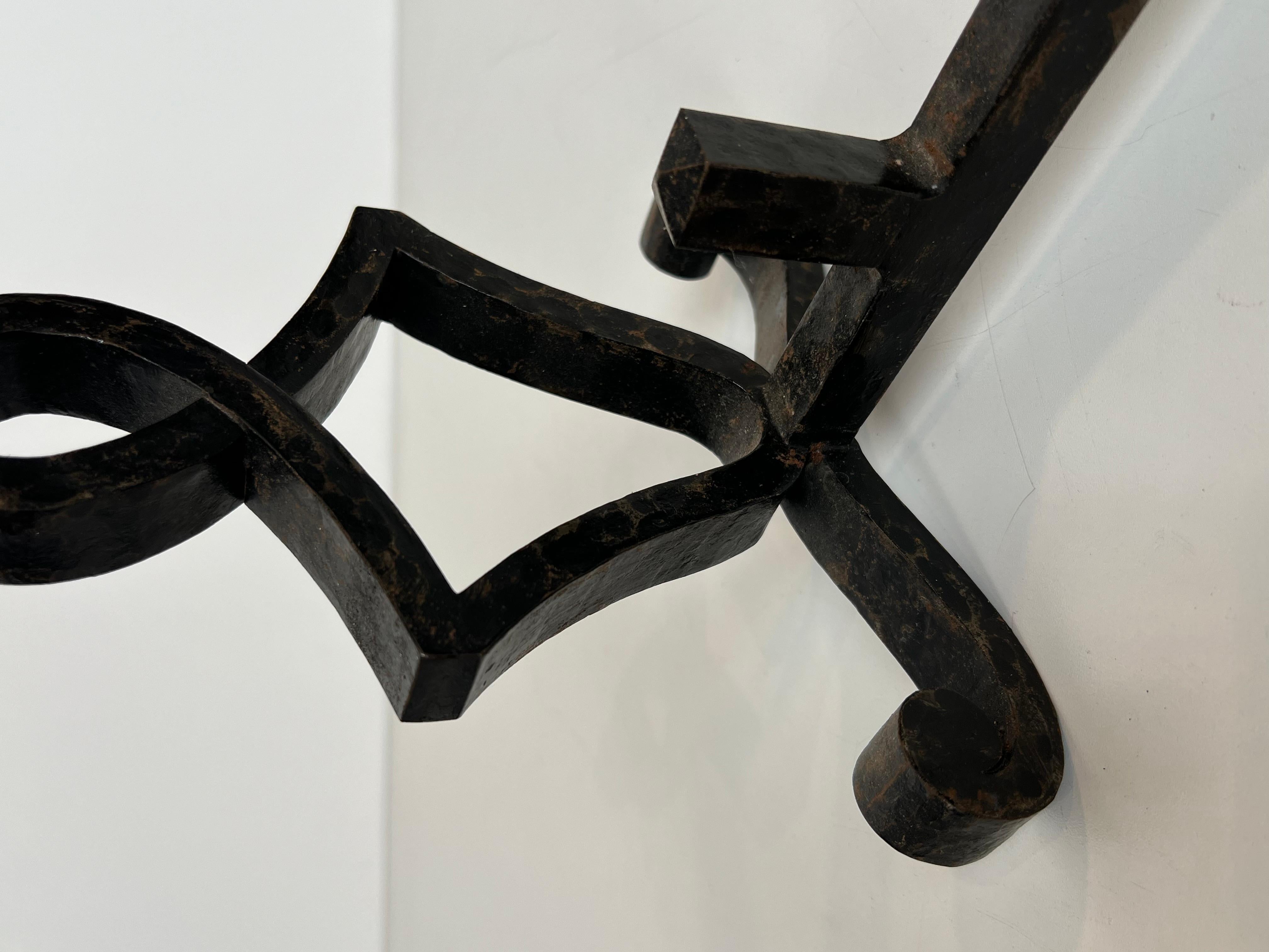 Pair of Modernist Wrought Iron Andirons. French Work. Circa 1940 For Sale 10