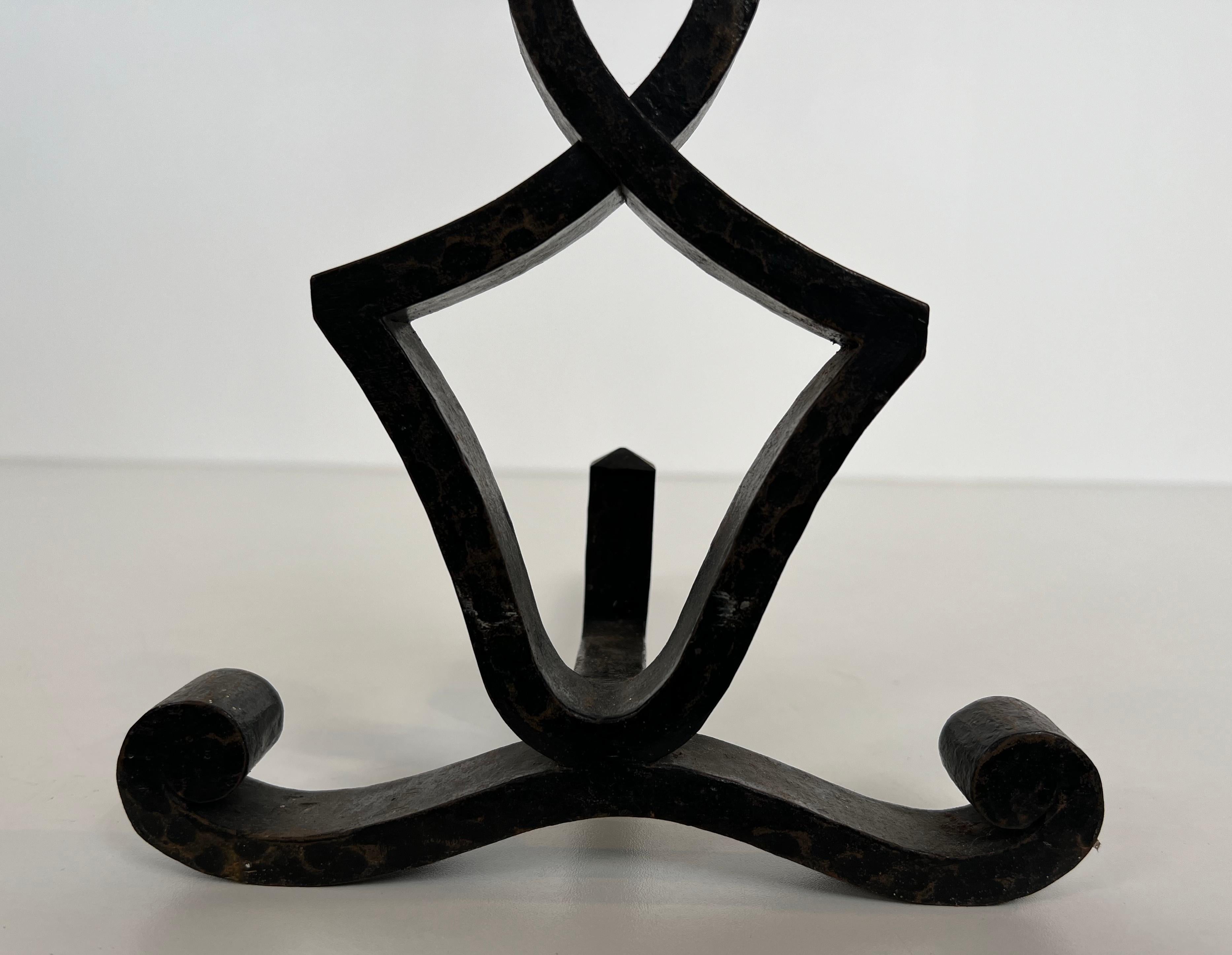 Pair of Modernist Wrought Iron Andirons. French Work. Circa 1940 For Sale 14