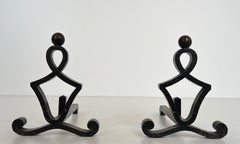 Pair of Modernist Wrought Iron Andirons. French Work. Circa 1940