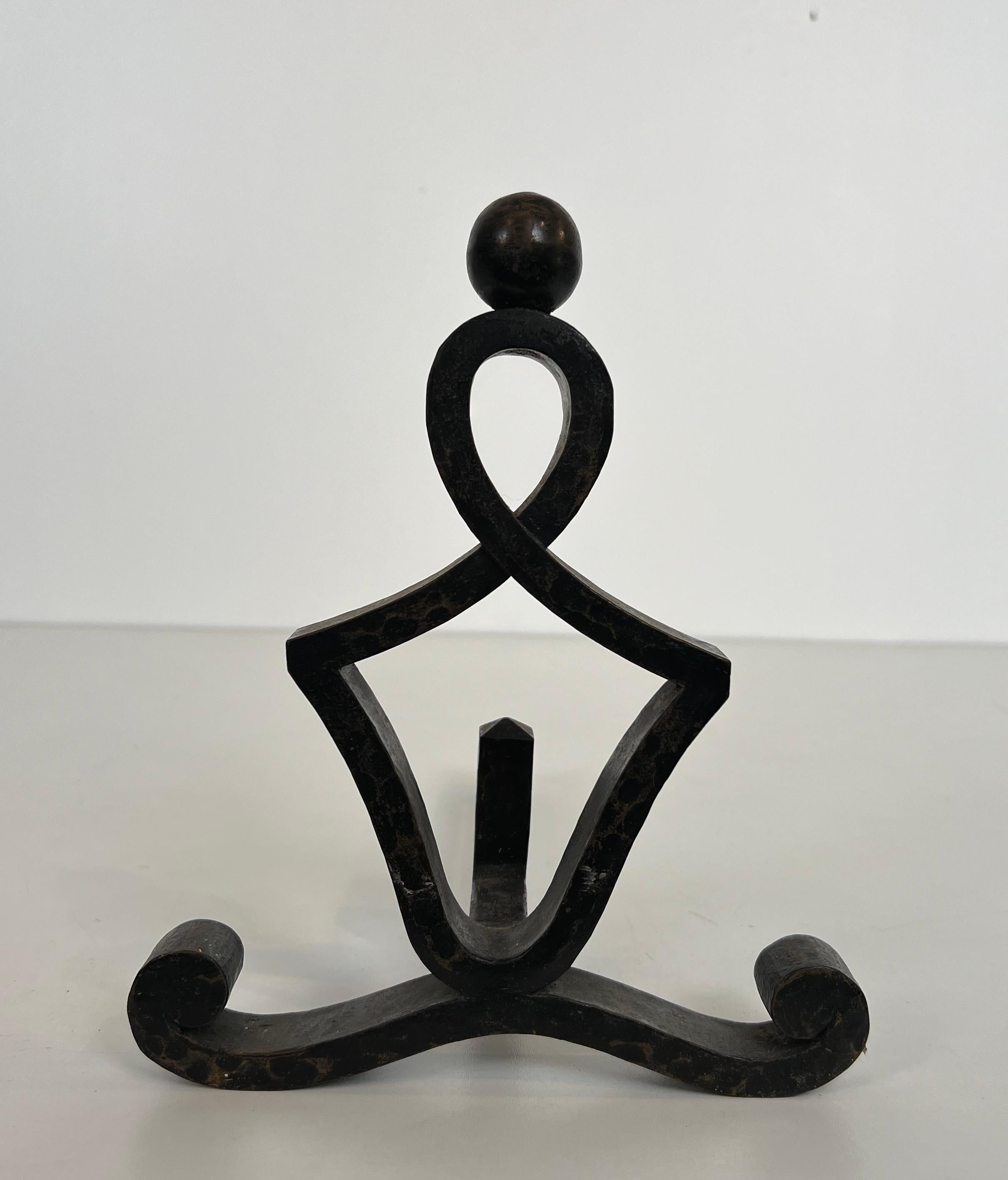 Pair of Modernist Wrought Iron Andirons. French Work. Circa 1940 For Sale 3
