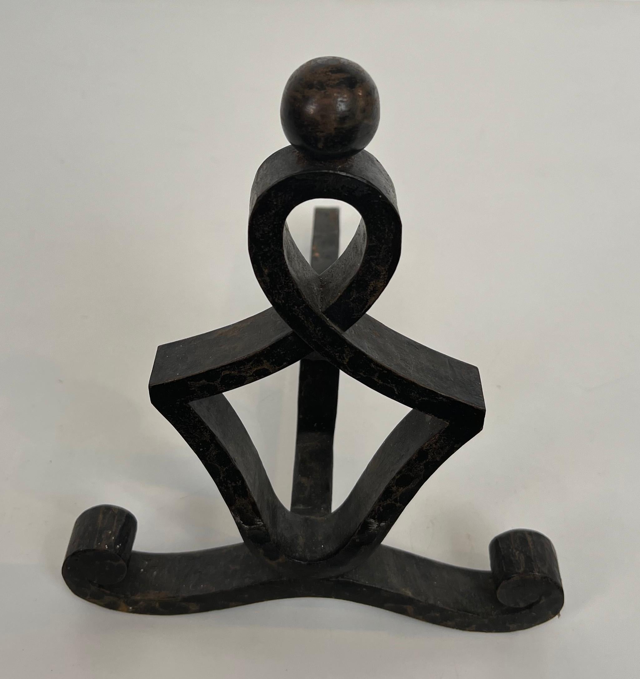Pair of Modernist Wrought Iron Andirons. French Work. Circa 1940 For Sale 4
