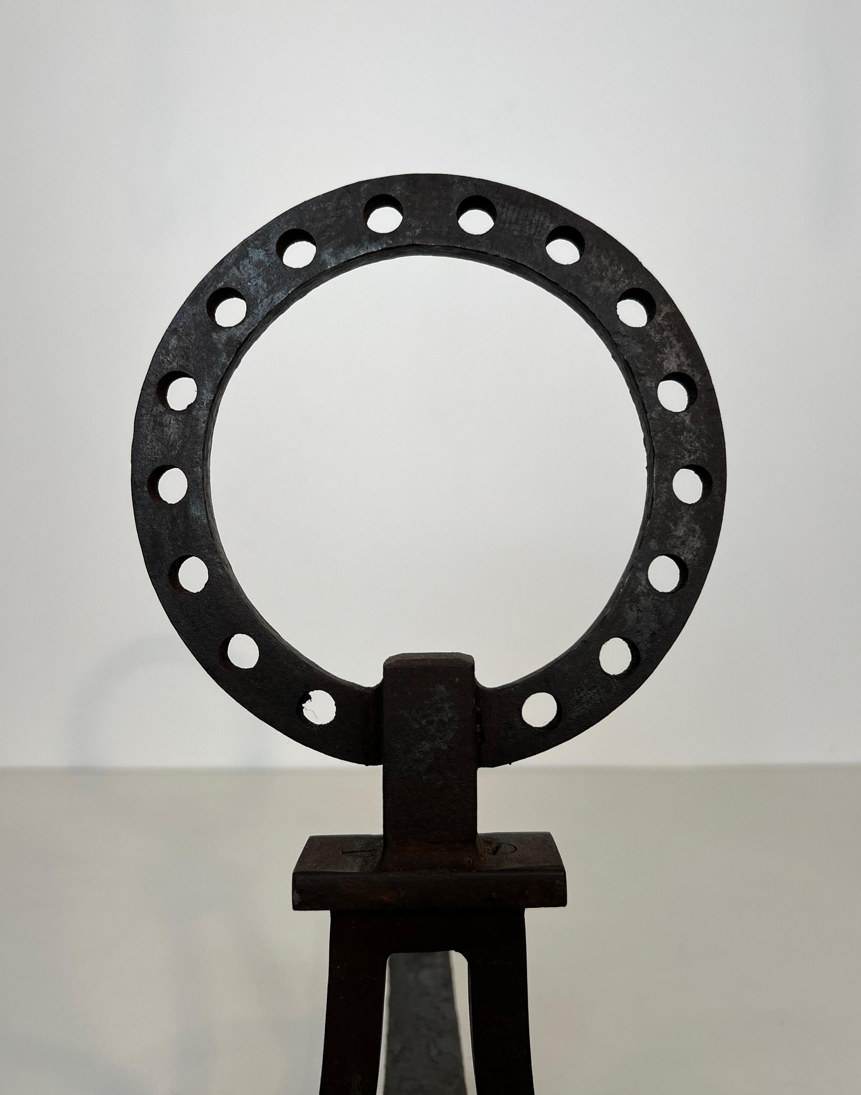Pair of modernist wrought iron andirons in the style of Gilbert Poillerat For Sale 2