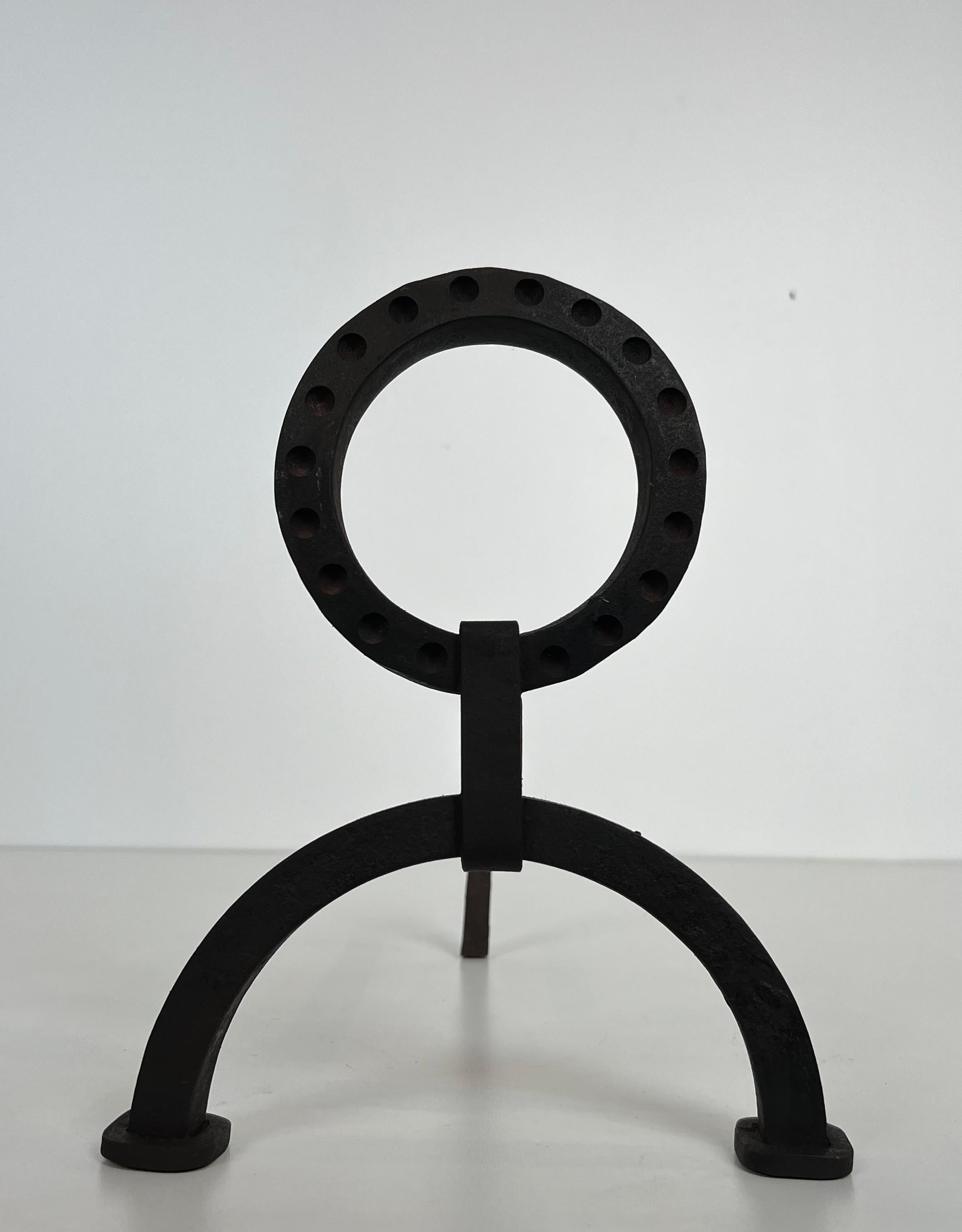 Pareja de Andirones Modernistas de Hierro Forjado al Estilo de Jacques Adnet en venta 7