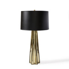 Pair of Modernist X-Form Table Lamps in Hand Blown Murano Smoked Gold Glass