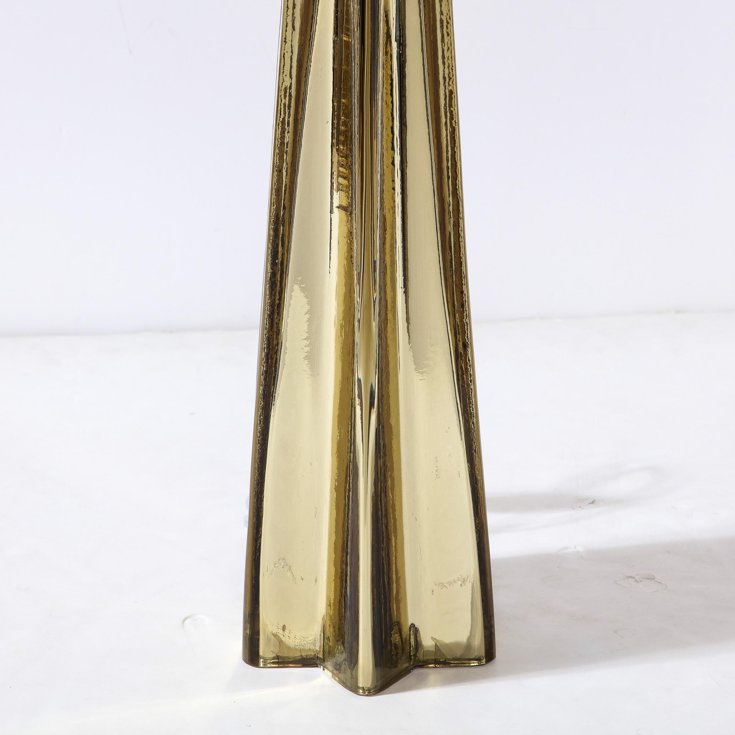 Contemporary Pair of Modernist X-Form Table Lamps in Hand Blown Murano Smoked Gold Glass For Sale