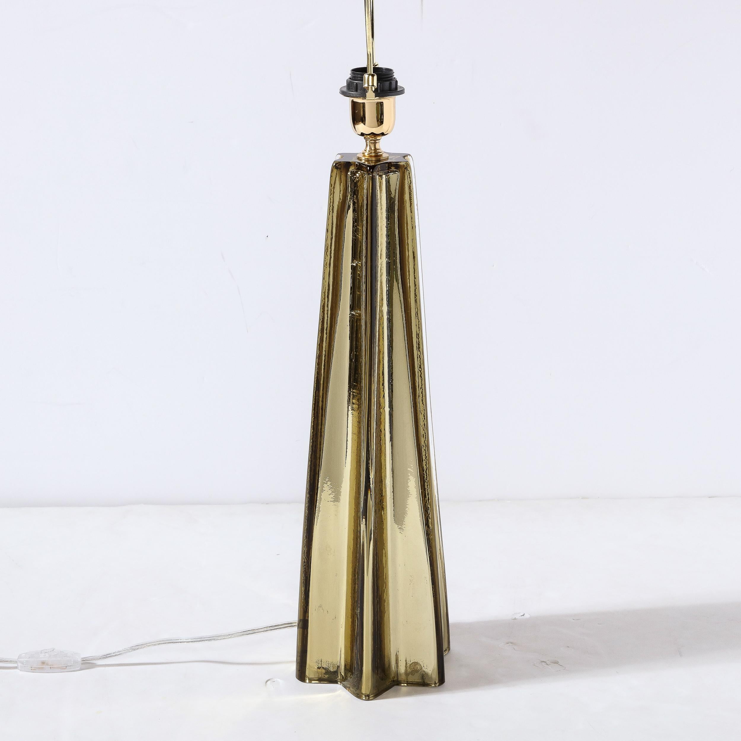 Pair of Modernist X-Form Table Lamps in Hand Blown Murano Smoked Gold Glass For Sale 2