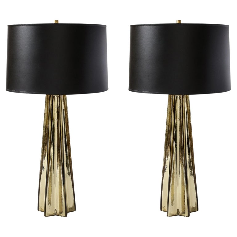 Pair of Modernist X-Form Table Lamps in Hand Blown Murano Smoked Gold ...