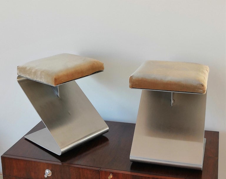 Pair of Modernist Z Shaped Stools Attributed to M. Boyer, France 1970s