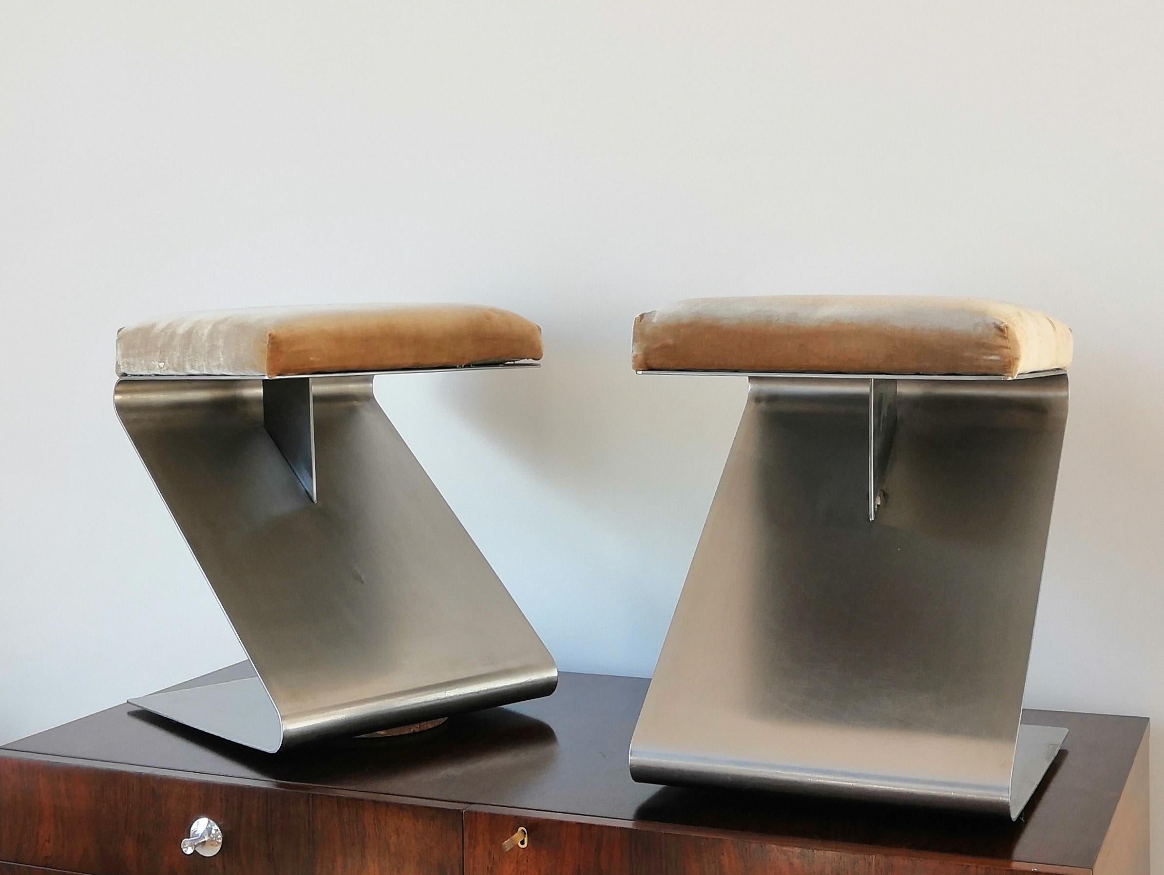 Late 20th Century Pair of Modernist Z Shaped Stools Attributed to M. Boyer, France 1970s