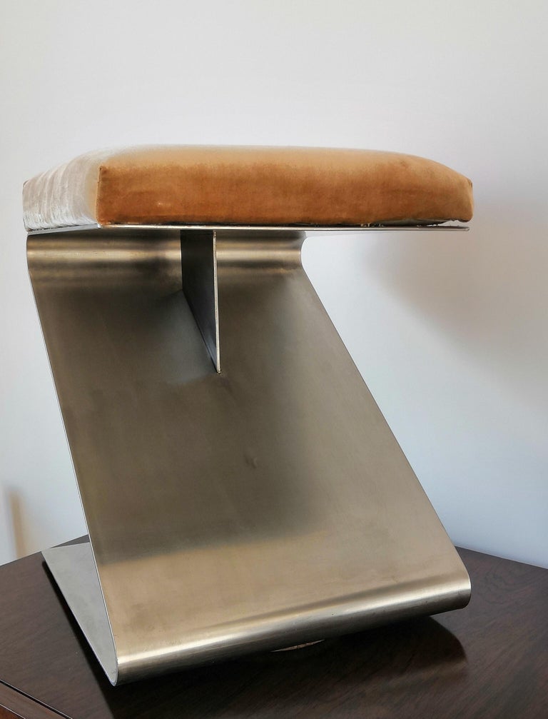 Pair of Modernist Z Shaped Stools Attributed to M. Boyer, France 1970s