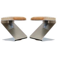 Pair of Modernist Z Shaped Stools Attributed to M. Boyer, France 1970s
