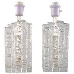 Pair of Modernistic Pukeberg Table Lamps in Art Glass, Swedish Design, 1960