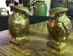 Pair of Modernists Mid-Century Modern Heavy Bronze Owls Bookends Sculptures