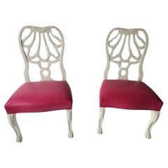 Pair of Charlotte Moss Hollywood Regency White Lacquer & Pink Leather Chairs