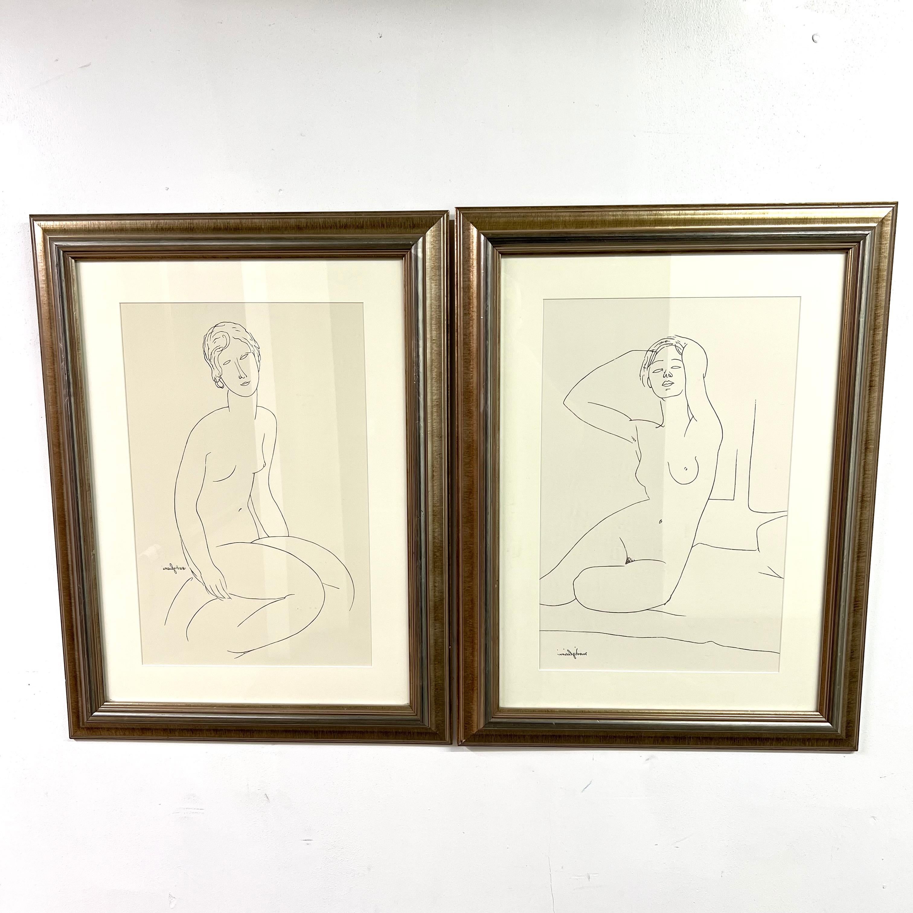 Modern Pair of Modigliani Prints Female Nude Figures For Sale