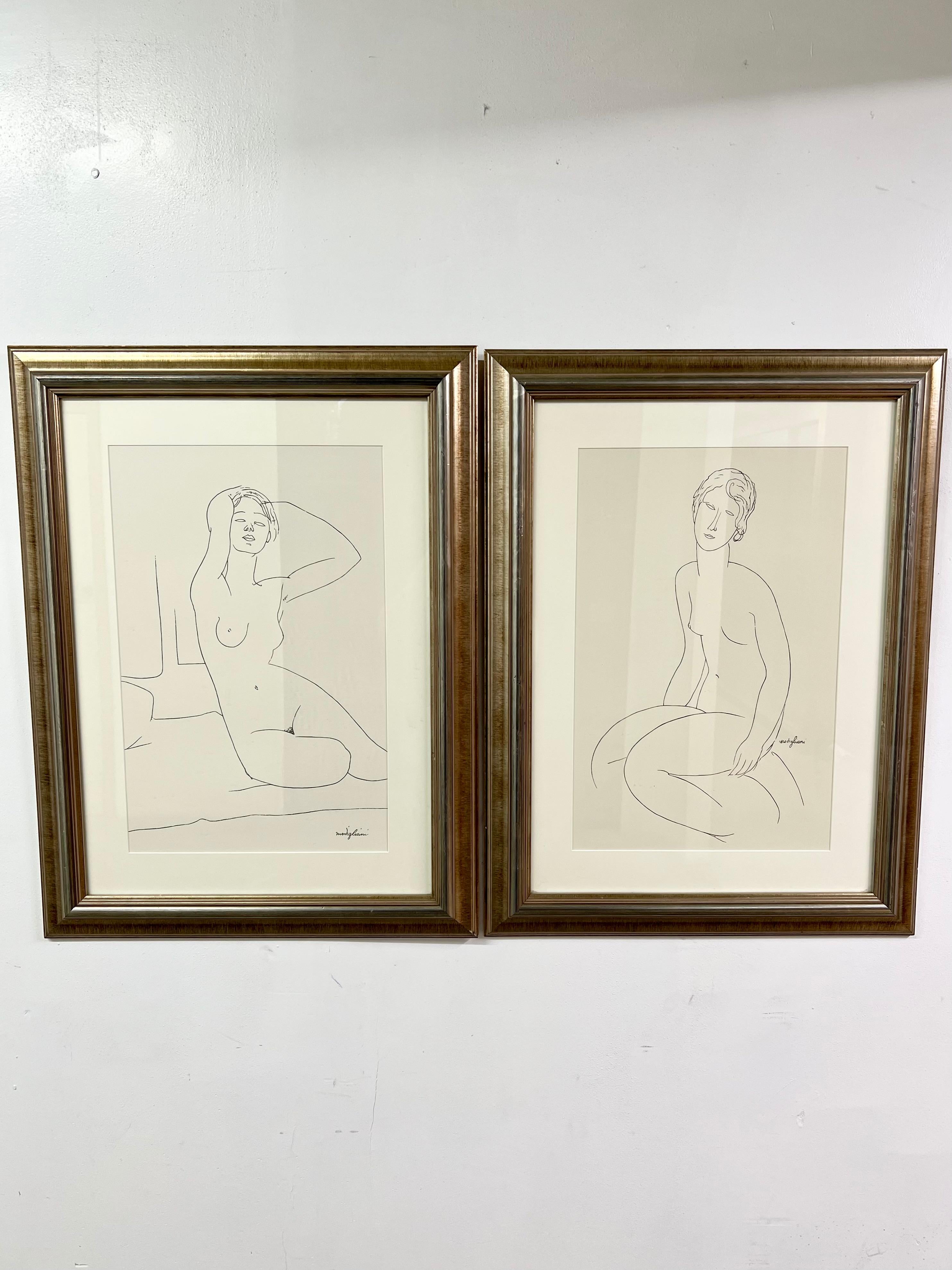 Pair of Modigliani Prints Female Nude Figures In Good Condition For Sale In Los Angeles, CA