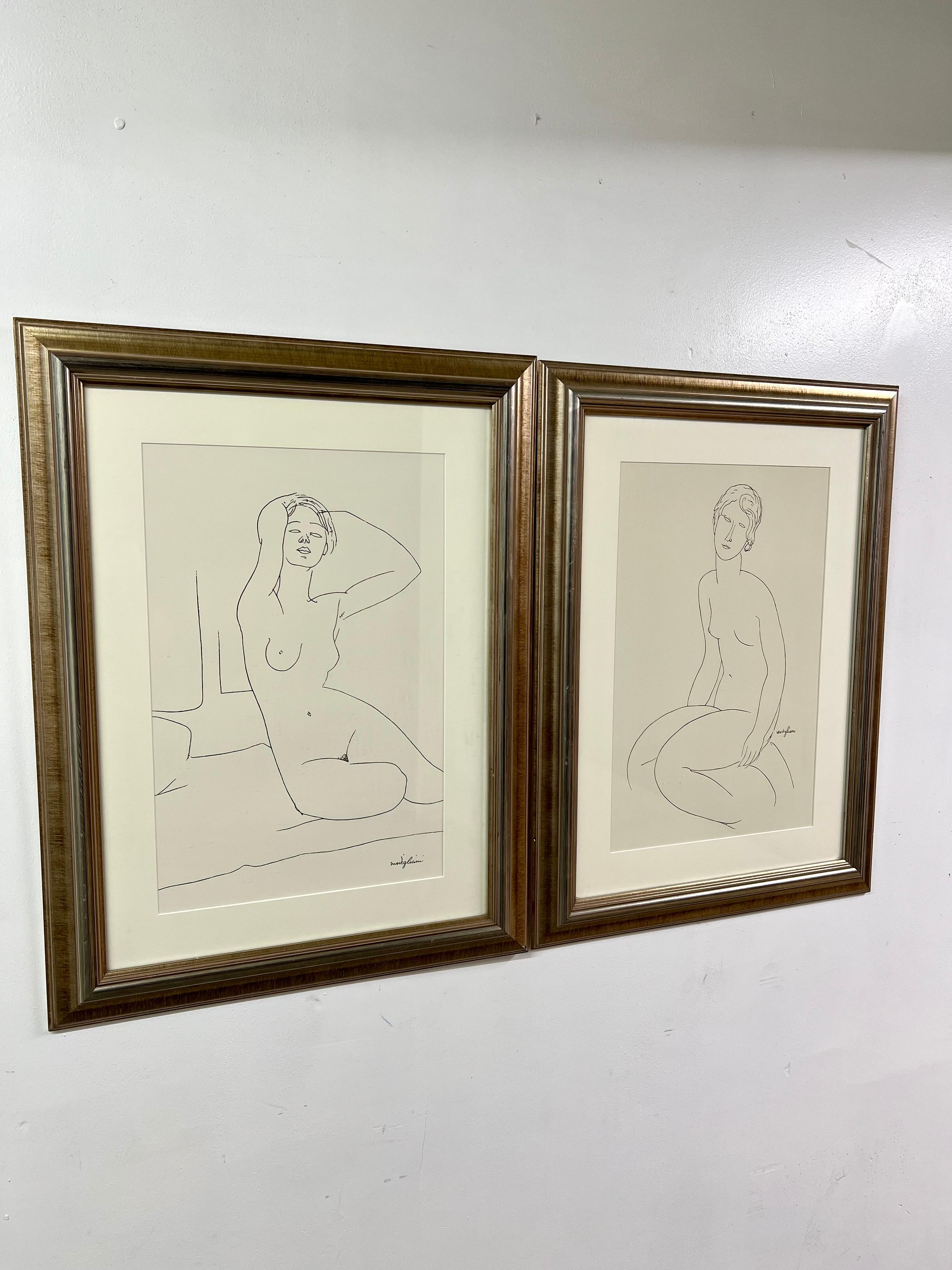 19th Century Pair of Modigliani Prints Female Nude Figures For Sale
