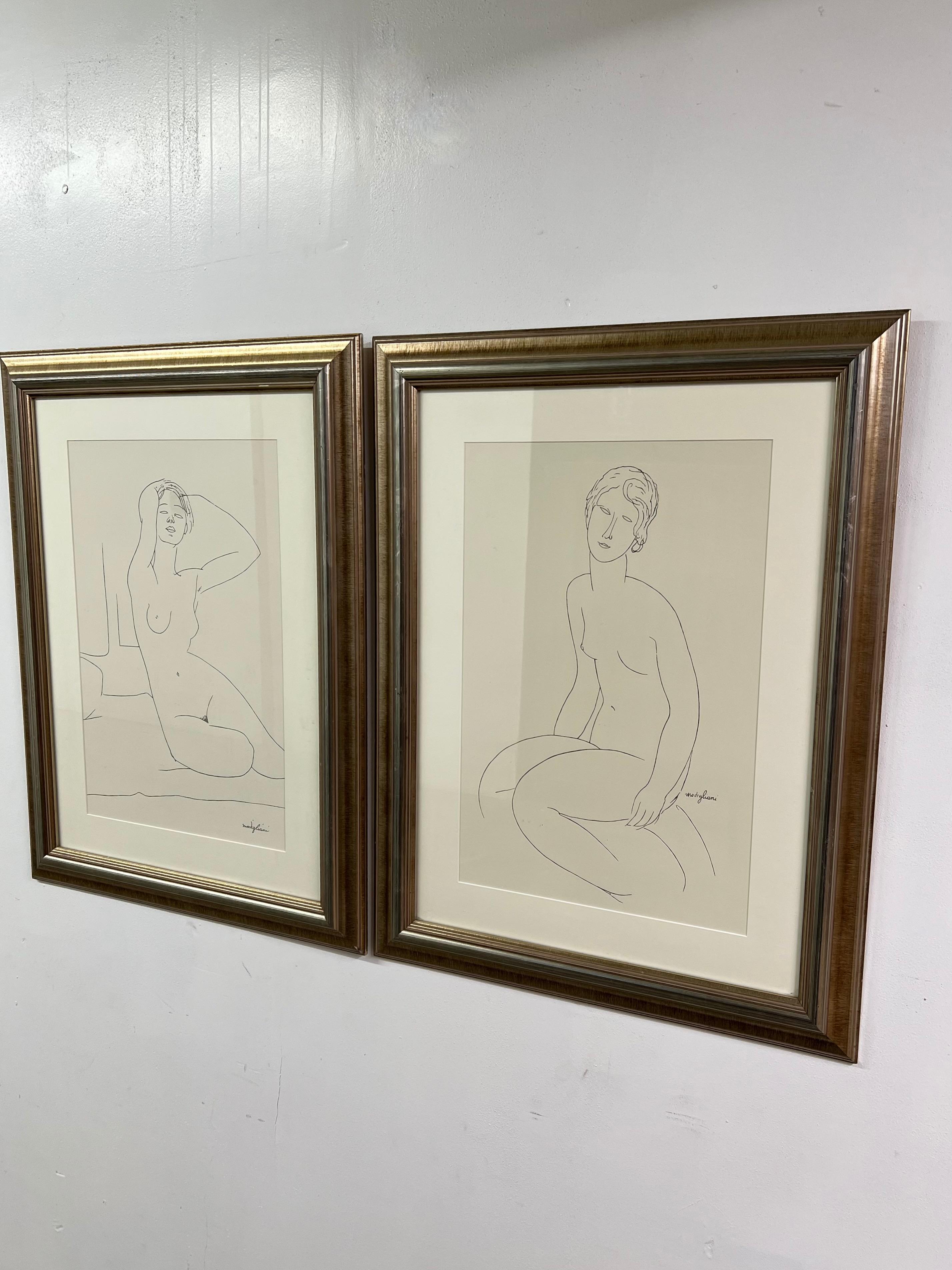 Paper Pair of Modigliani Prints Female Nude Figures For Sale