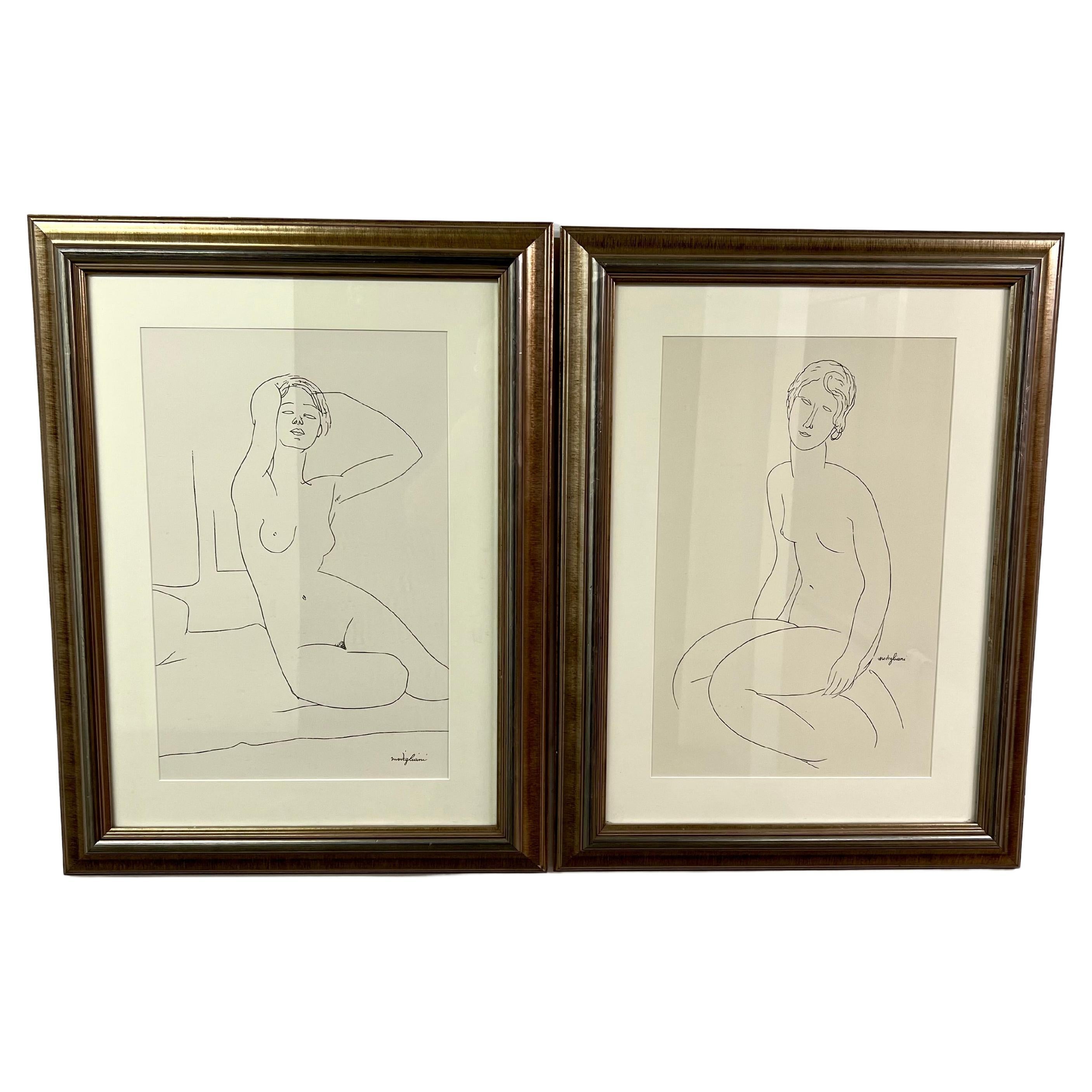 Pair of Modigliani Prints Female Nude Figures For Sale