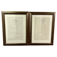 Pair of Modigliani Prints Female Nude Figures