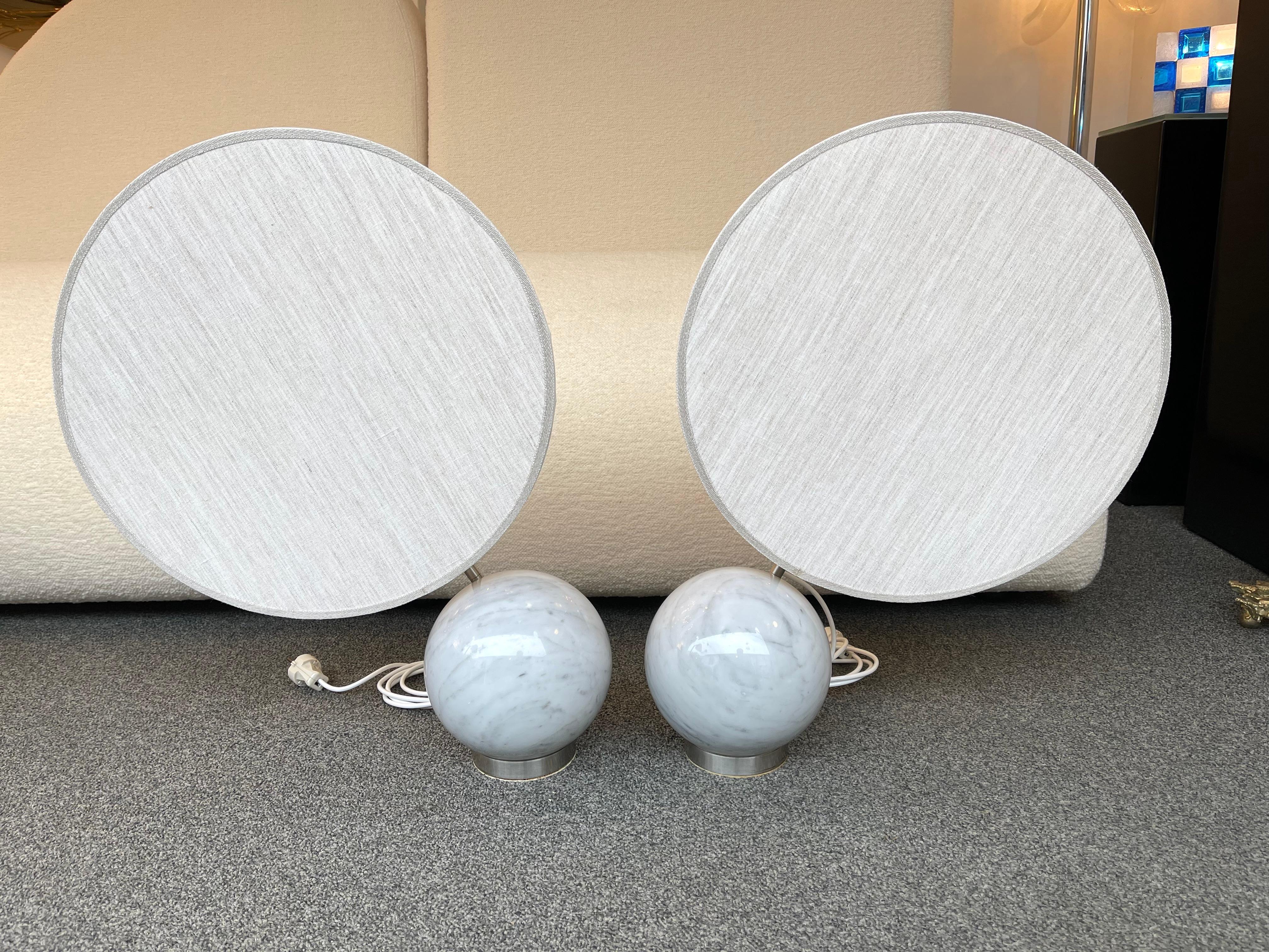 Metal Pair of Modular Marble Ball Lamps by 3 Luci. Italy, 1970s