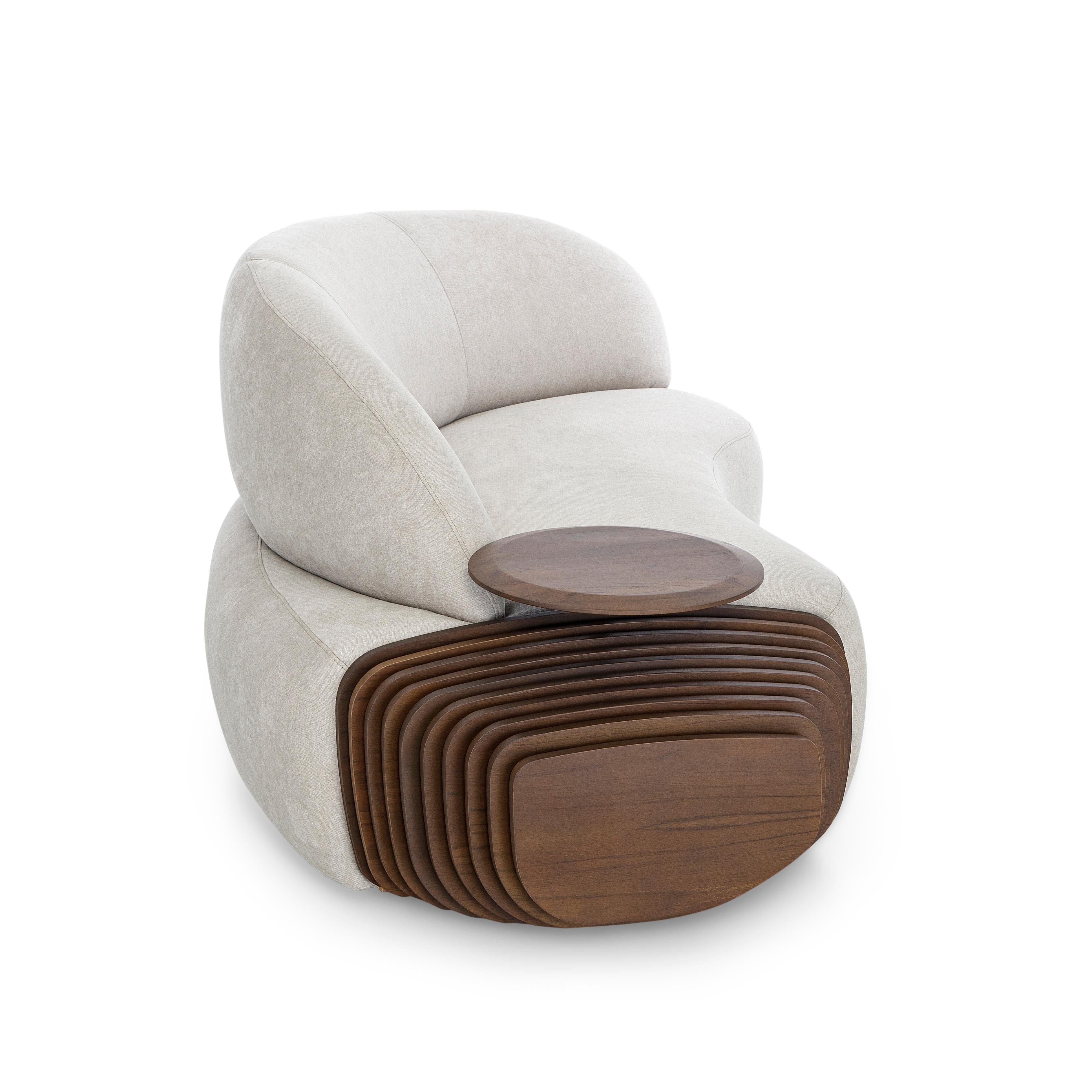 Modulare Sofas mit Untergestell aus Nussbaumholz und integrierten Tischen, Ruy Line, Paar im Angebot 3