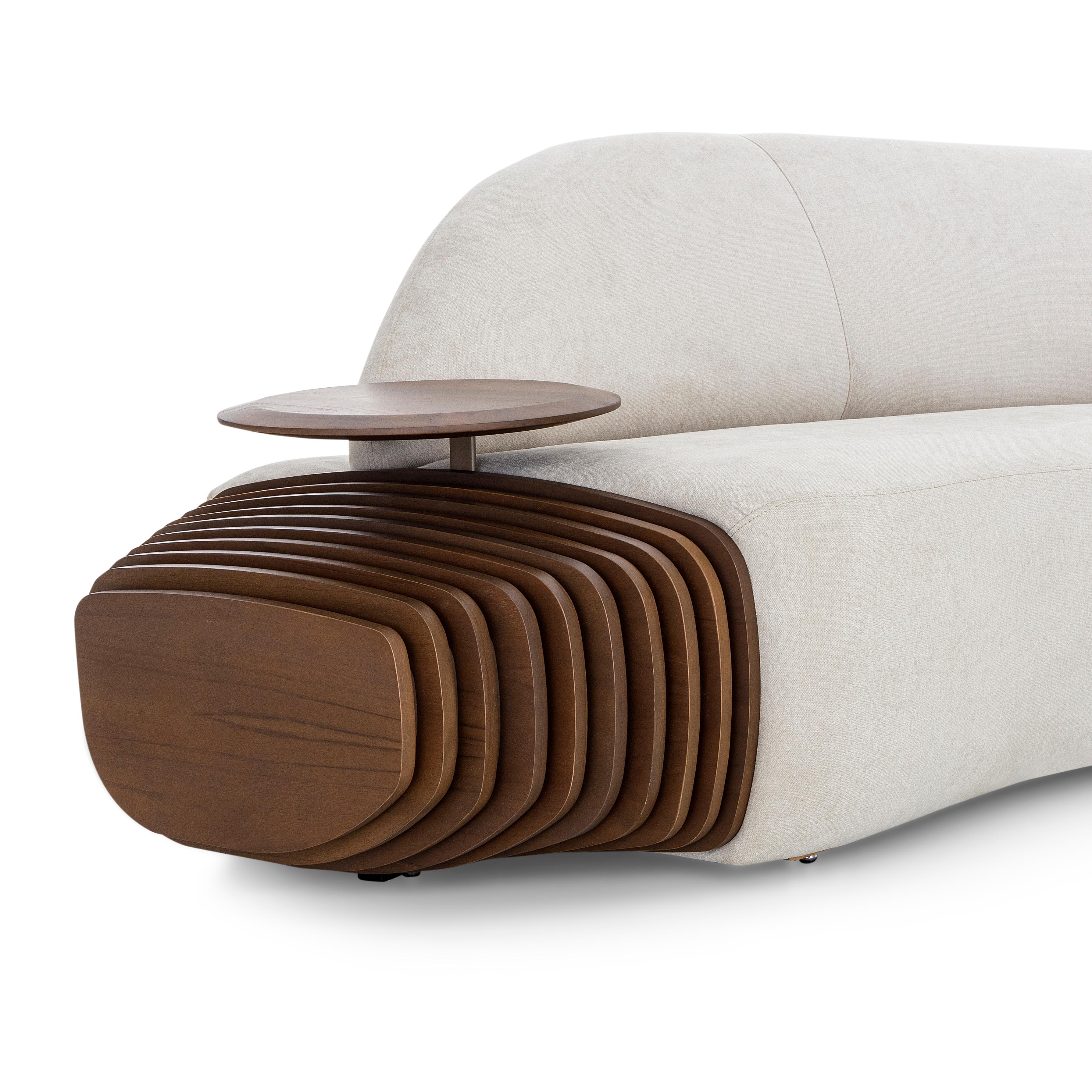 Modulare Sofas mit Untergestell aus Nussbaumholz und integrierten Tischen, Ruy Line, Paar im Angebot 4