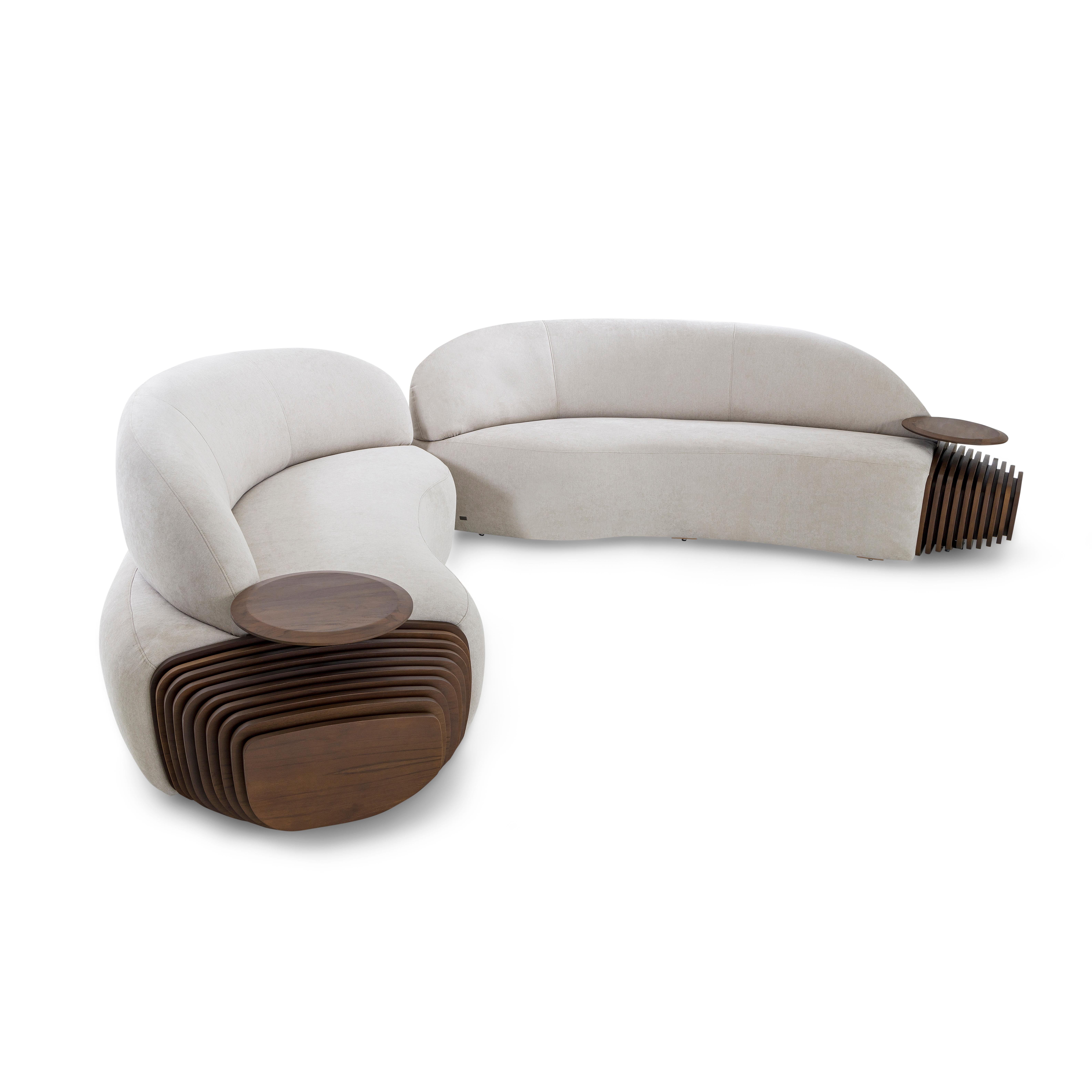 Modulare Sofas mit Untergestell aus Nussbaumholz und integrierten Tischen, Ruy Line, Paar im Angebot 6
