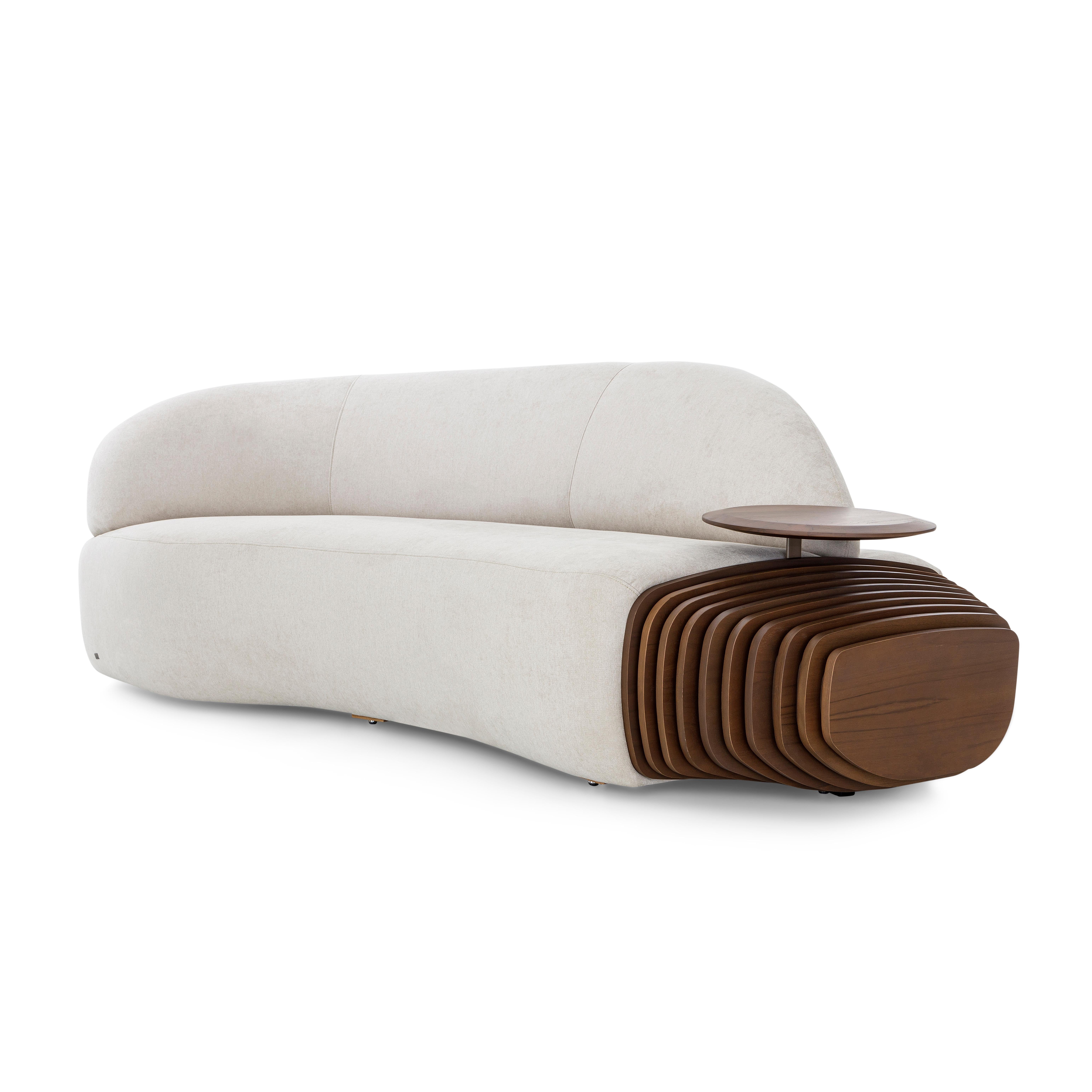 Modulare Sofas mit Untergestell aus Nussbaumholz und integrierten Tischen, Ruy Line, Paar im Angebot 7