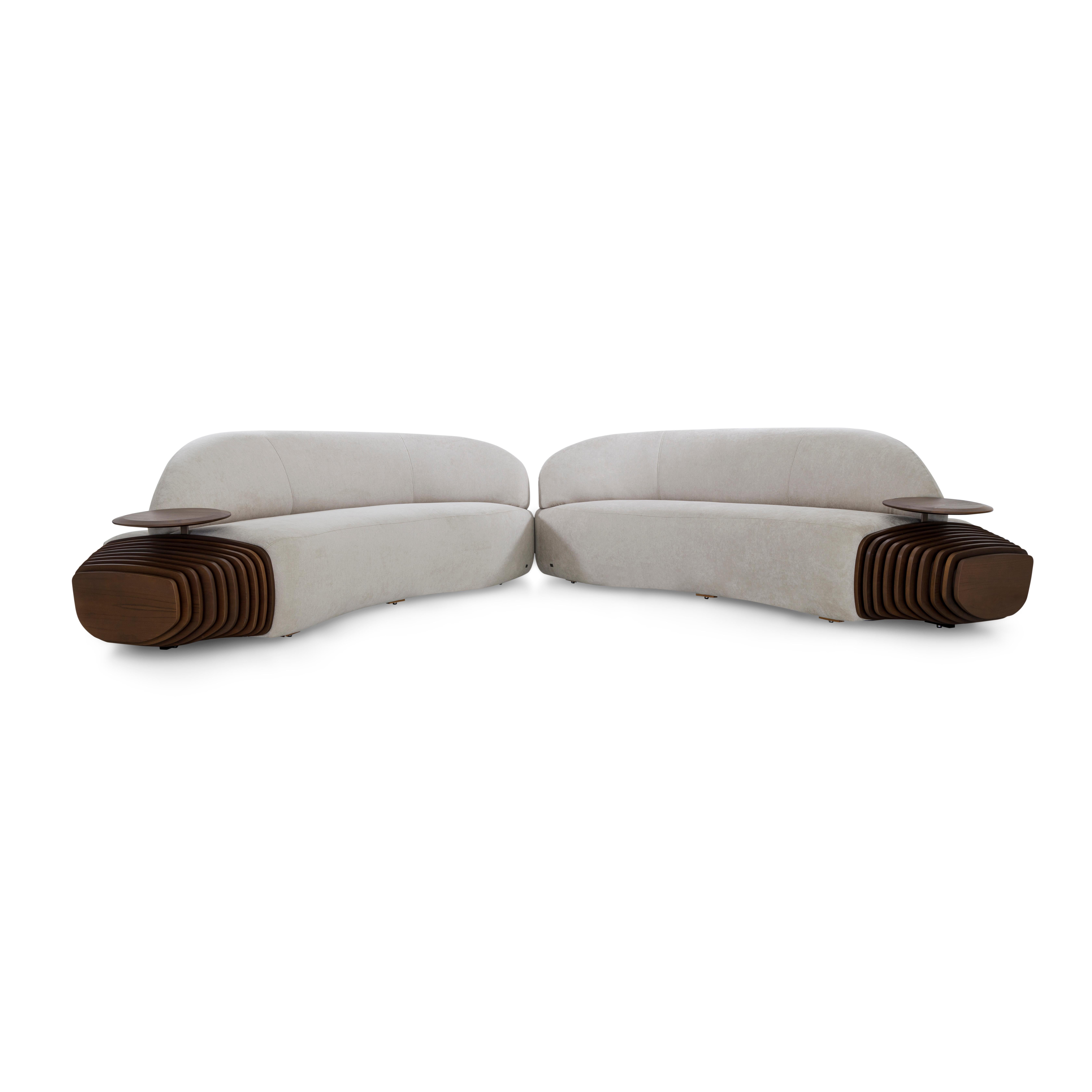 Modulare Sofas mit Untergestell aus Nussbaumholz und integrierten Tischen, Ruy Line, Paar im Zustand „Neu“ im Angebot in Miami, FL