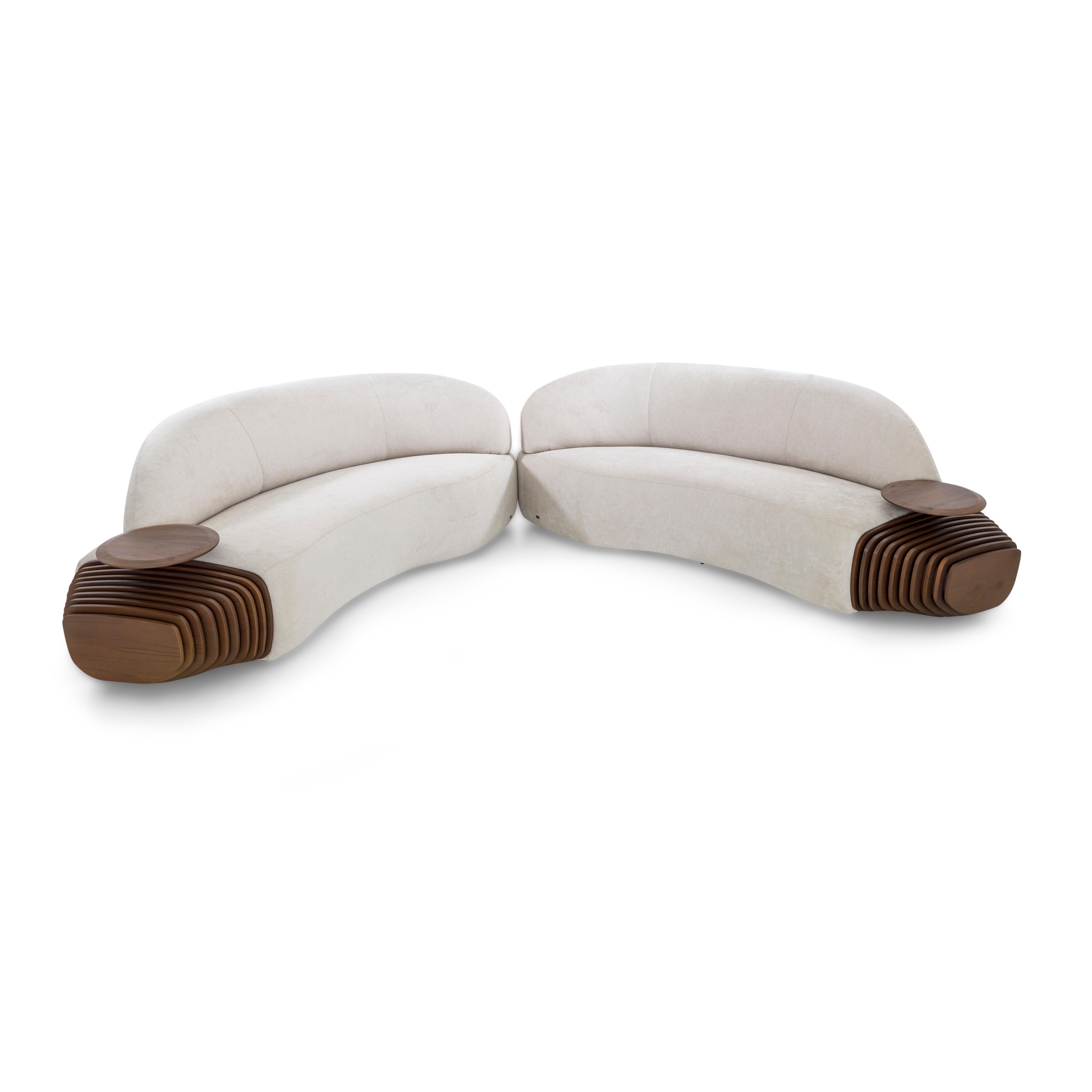 Modulare Sofas mit Untergestell aus Nussbaumholz und integrierten Tischen, Ruy Line, Paar (21. Jahrhundert und zeitgenössisch) im Angebot