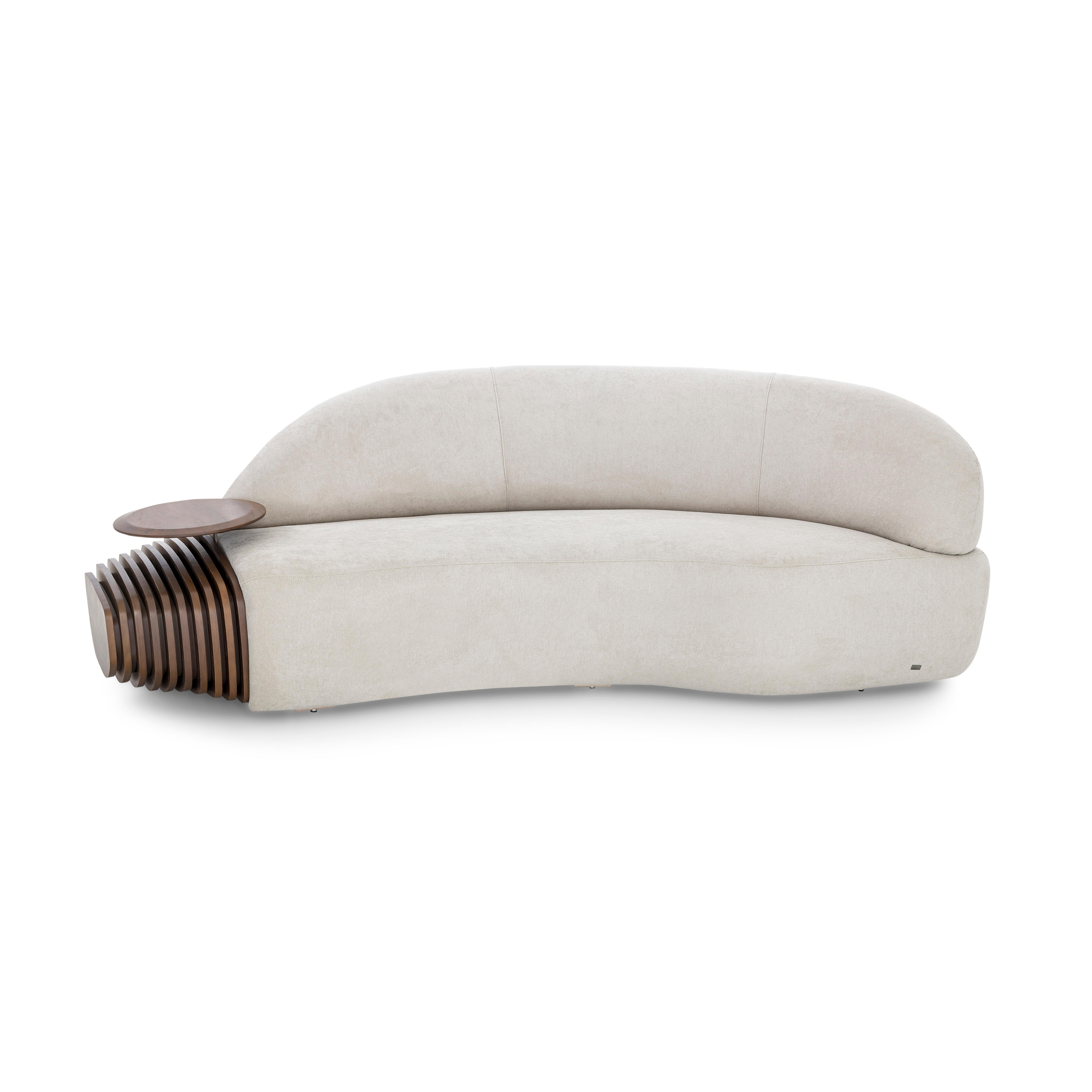 Modulare Sofas mit Untergestell aus Nussbaumholz und integrierten Tischen, Ruy Line, Paar (Stoff) im Angebot