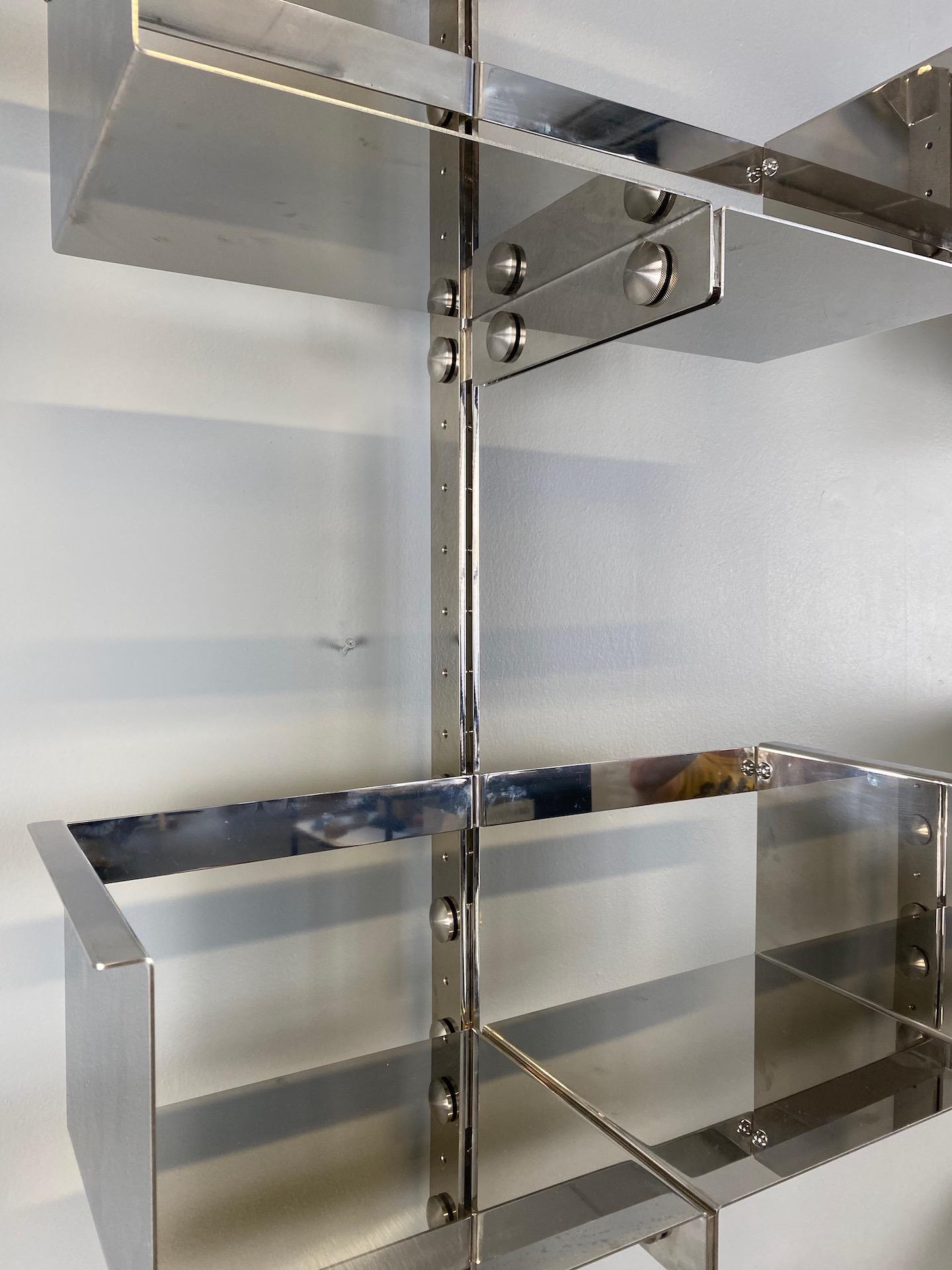 Stainless Steel Pair of Modular Wall-Mounted Shelving System by Vittorio Introini for Saporiti