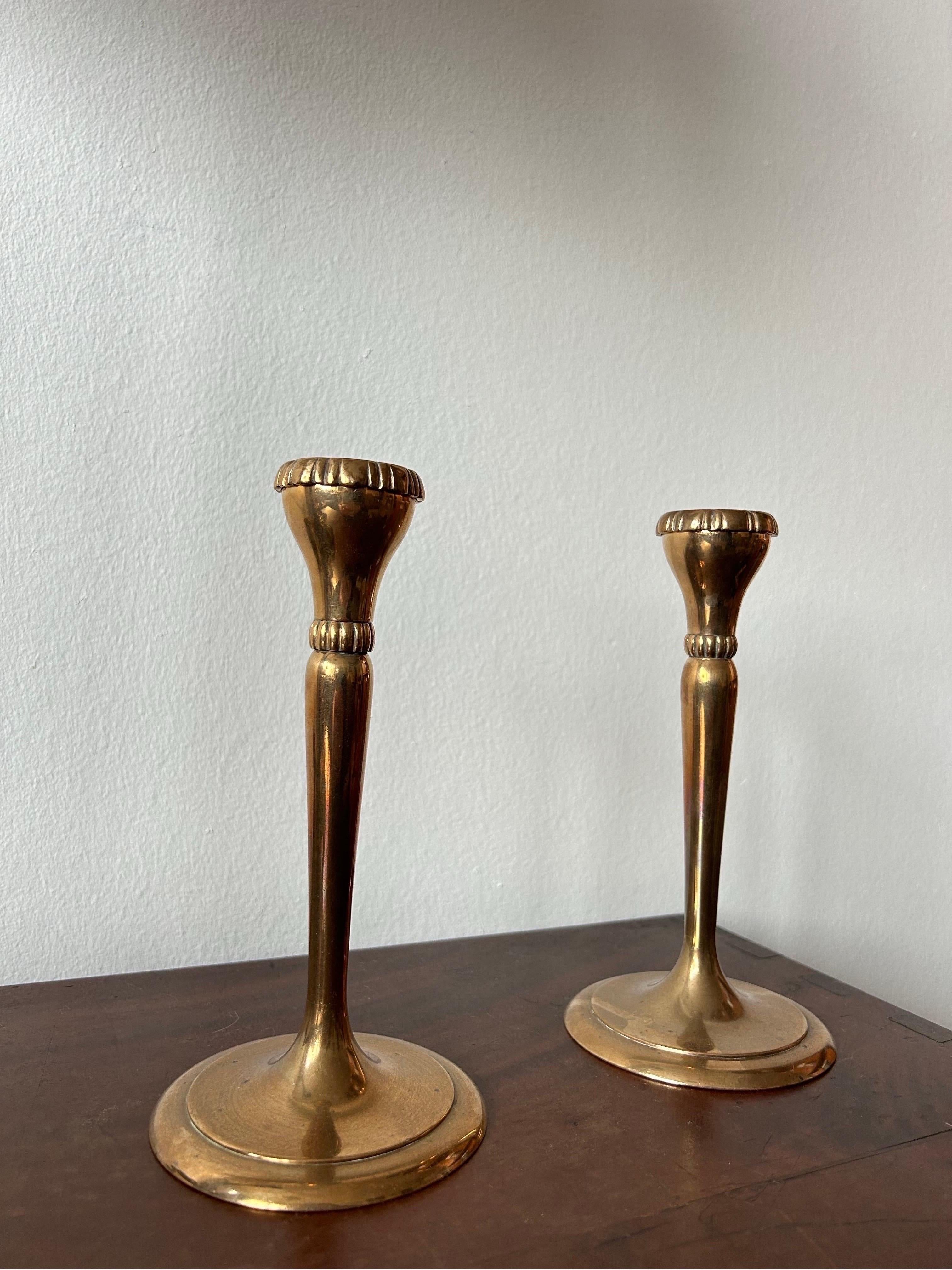 Pair of Mogens Ballin Bronze Candlesticks Model B12 In Good Condition For Sale In Valby, 84