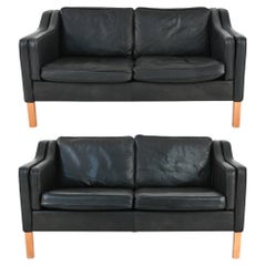 Pair of Mogens Hansen Black Pebbled Leather Loveseats