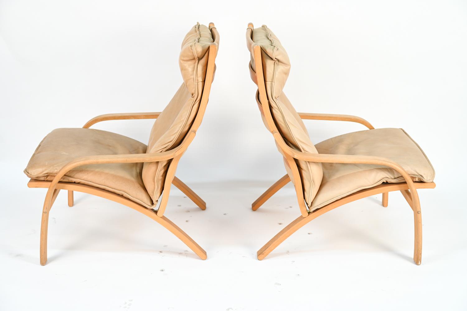 Leather Pair of Mogens Hansen Danish Mid-Century Armchairs