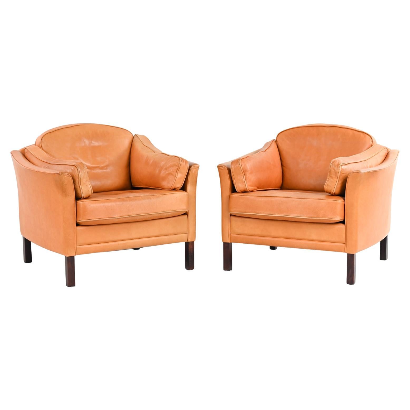 Pair of French Leather Club Chairs at 1stDibs